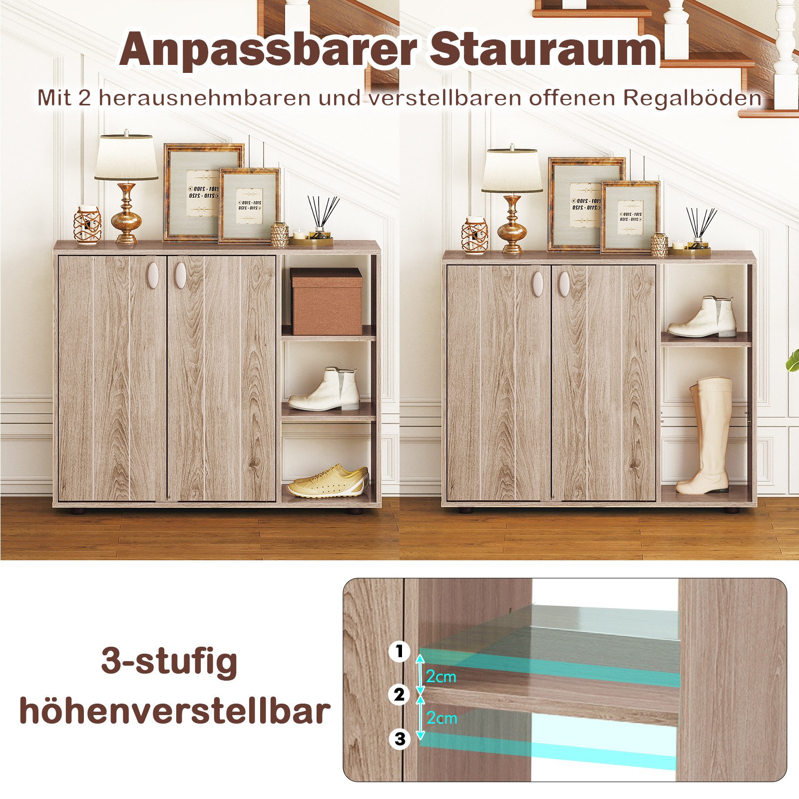 COSTWAY Schuhschrank Schuhregal mit verstellbare Regal, Holz, 12-15 Paar Schuhe – Bild 3 von 5
