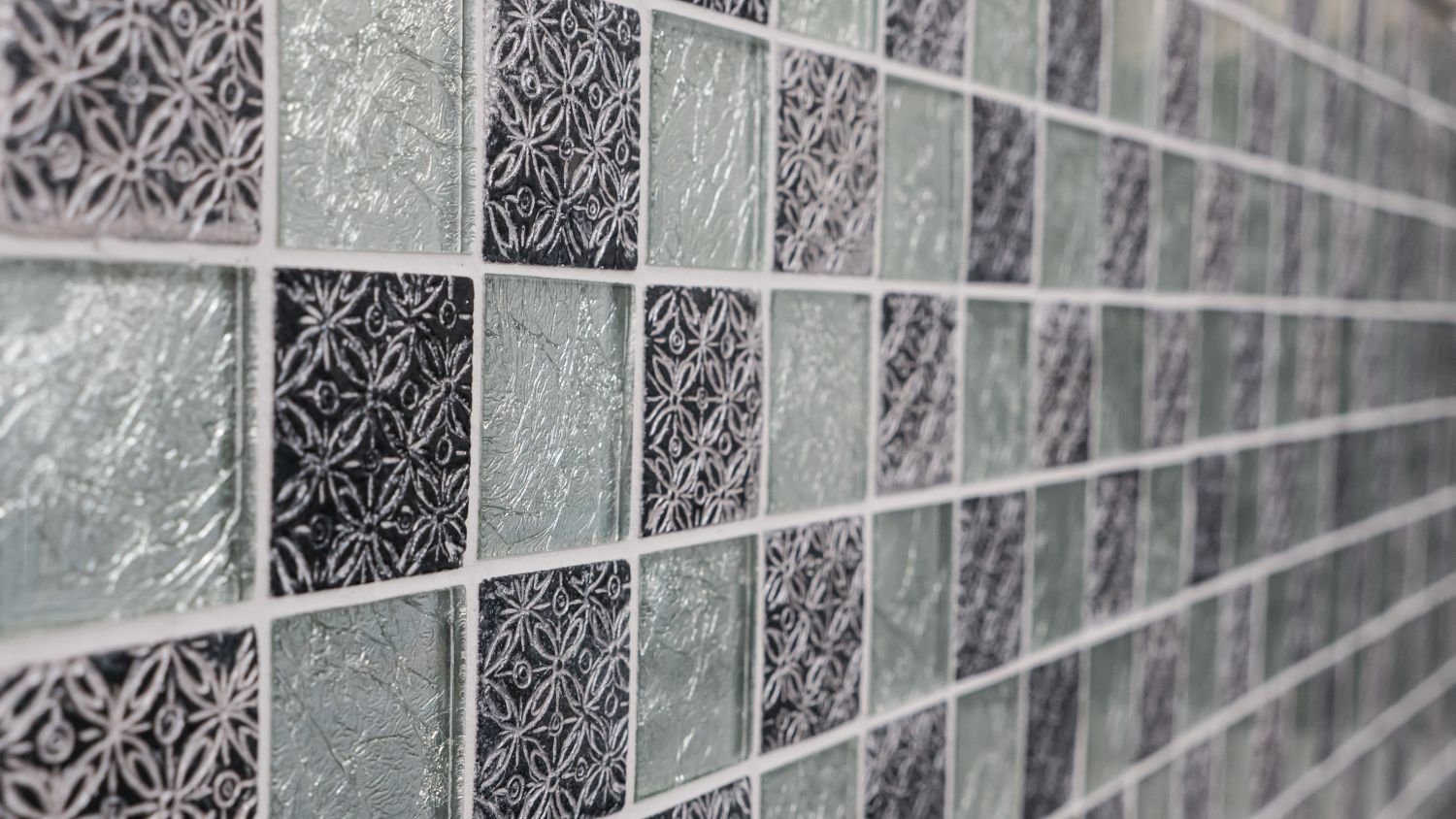 Mosani Glasmosaik glänzend 10 Matten / Resin Mosaik silber Mosaikfliesen