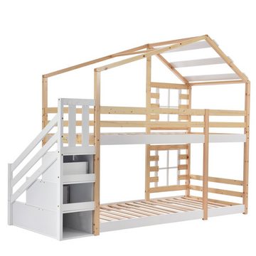 BlingBin Etagenbett Kinderbett Hochbett (1-St., Baumhaus mit Schublade und Rausfallschutz), 2x Lattenrost, 90 x 200 cm