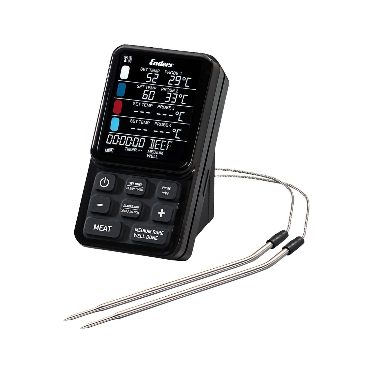Enders® Grillthermometer, LCD Funk Grillthermometer 2 Fühler Grillzubehör Fleischthermometer BBQ