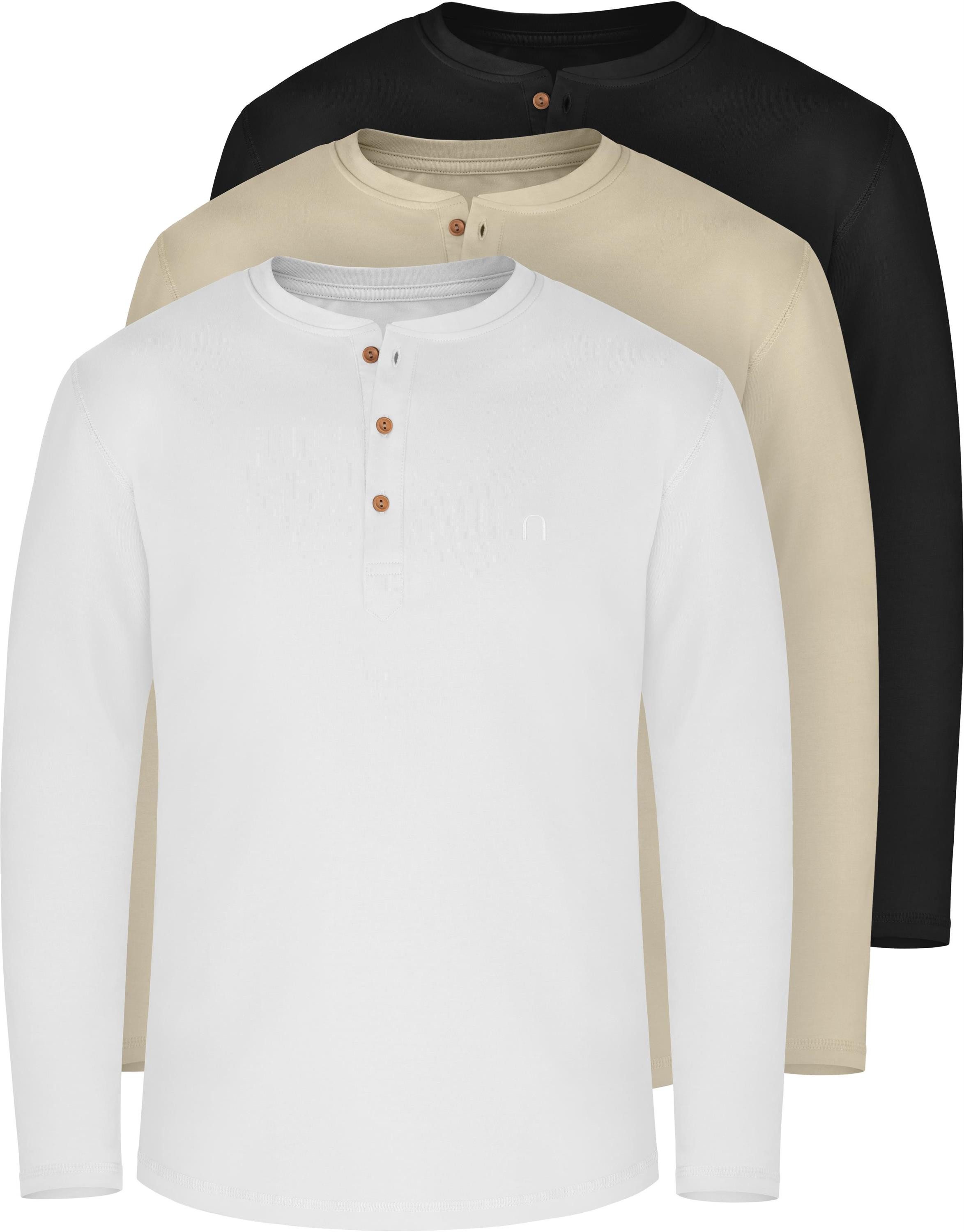 normani Langarmshirt 3er Set Herren Langarm Shirts aus Bio-Baumwolle Basic günstig online kaufen