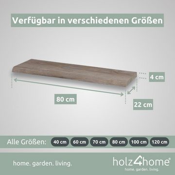 holz4home Deko-Wandregal Wandregal mit Baumkante 80 cm Länge, Hellgrau Geölt