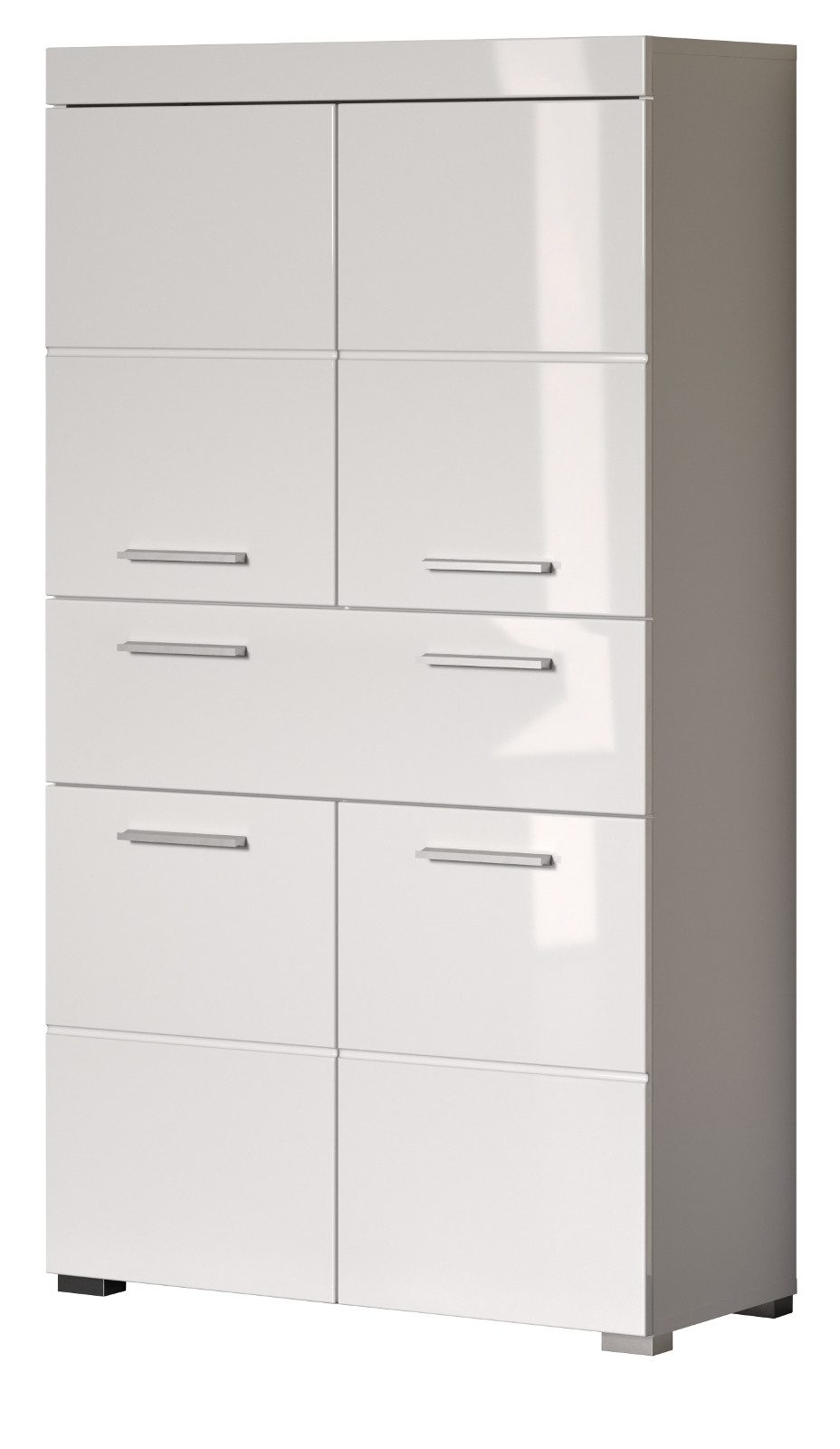 trendteam Midischrank Amanda (Badschrank in weiß Hochglanz, 4-türig, 73 x 132 cm) mit viel Stauraum
