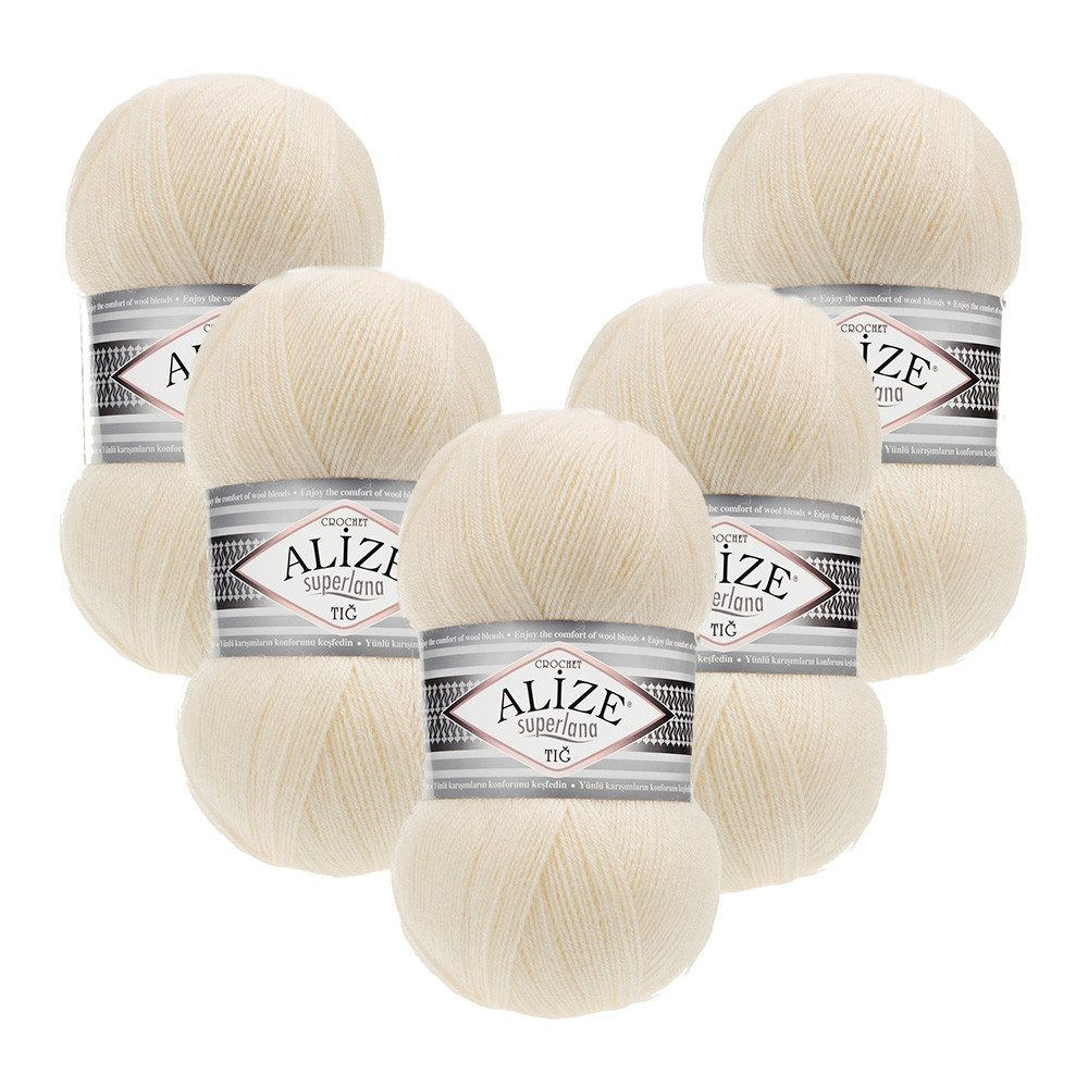 Alize 5 x ALIZE Superlana Tig Häkelwolle, 570 m, Handstrickgarn, Fein,Häkeln,Stricken