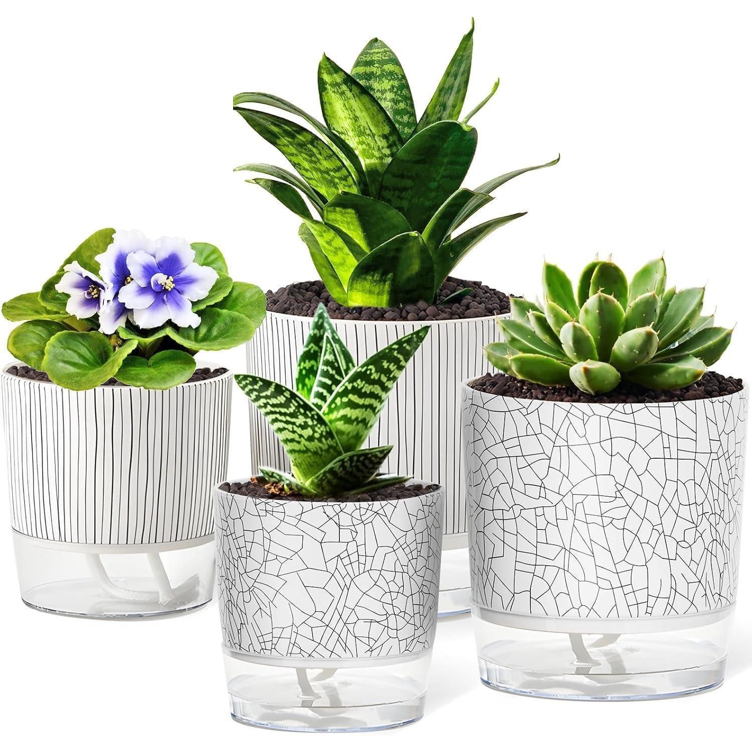 LuxusKollektion Kräutertopf Blumentöpfe 4er Set selbstbewässernd 11 und 14 cm für Kräuter