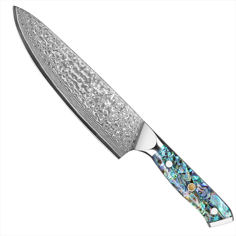 KingLux Damastmesser 20cm Kochmesser aus 67 Lagen Damaststahl Abalone-Muschel Griff