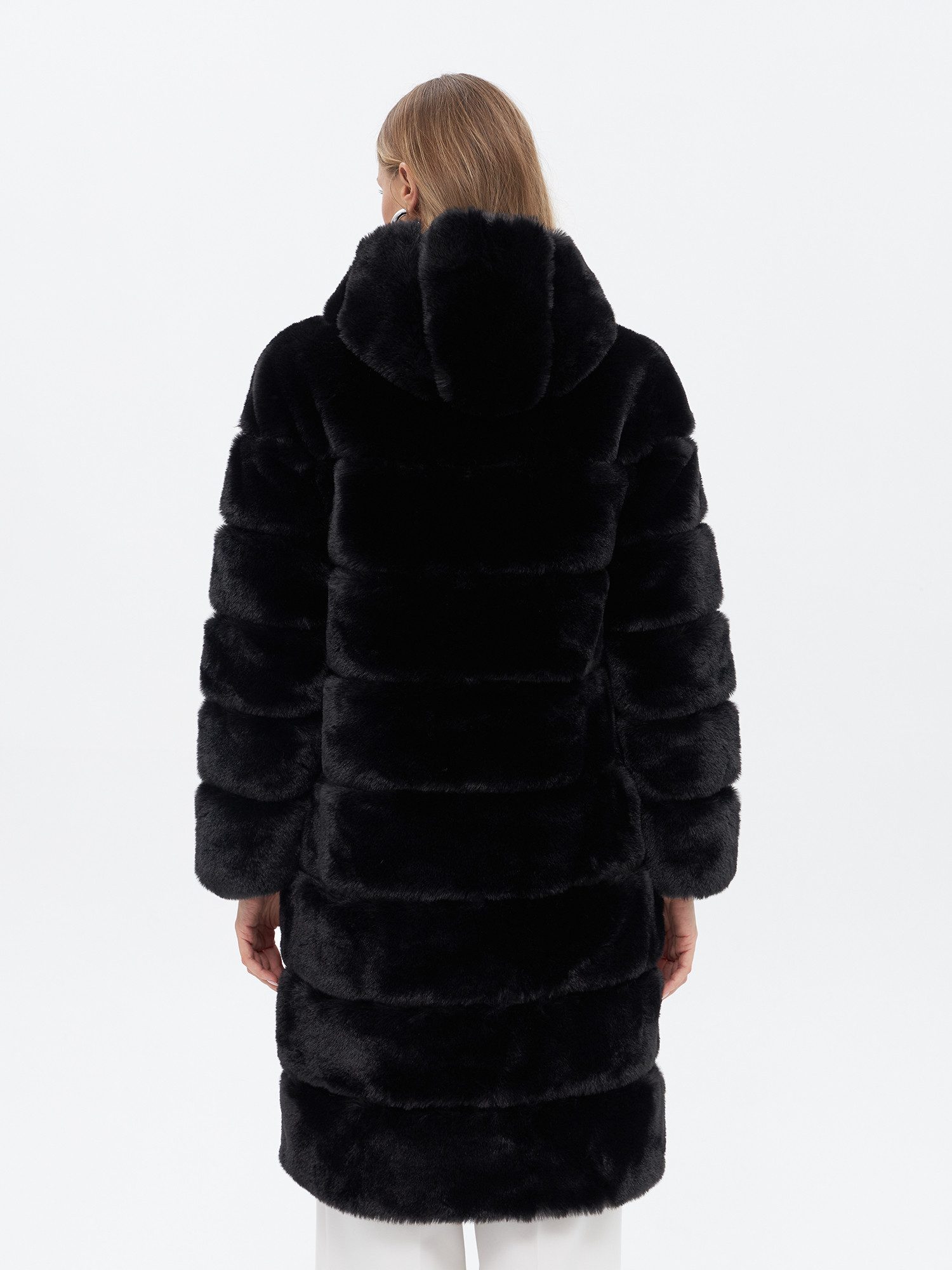Passioni Fellimitatjacke Web-Pelz Mantel Winterjacke Faux Fur Mantel mit Kapuze – Bild 5 von 5