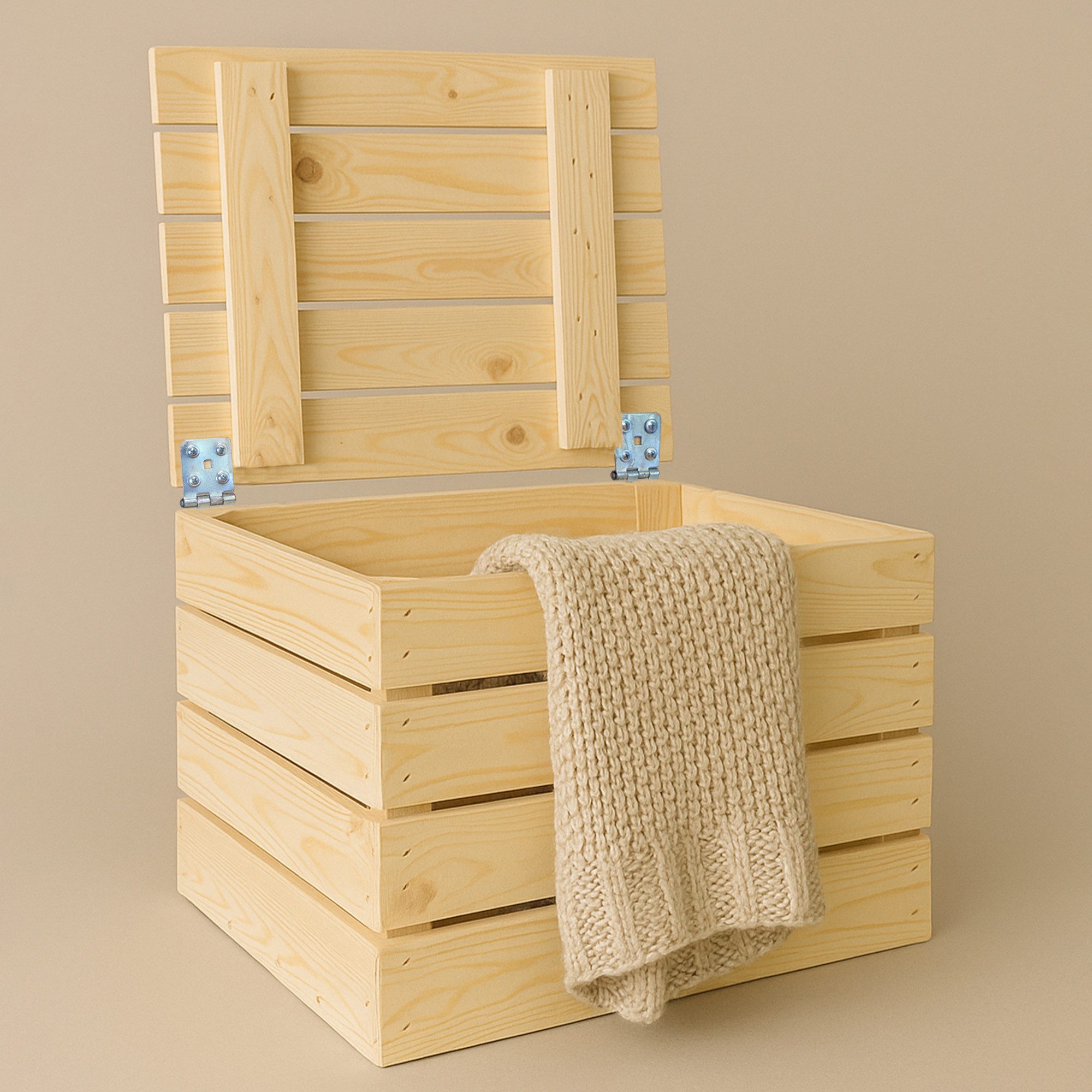 Kistenkolli Altes Land Allzweckkiste Holztruhe Natur mit Deckel 48 x 36 x 30cm (Spar-Set)