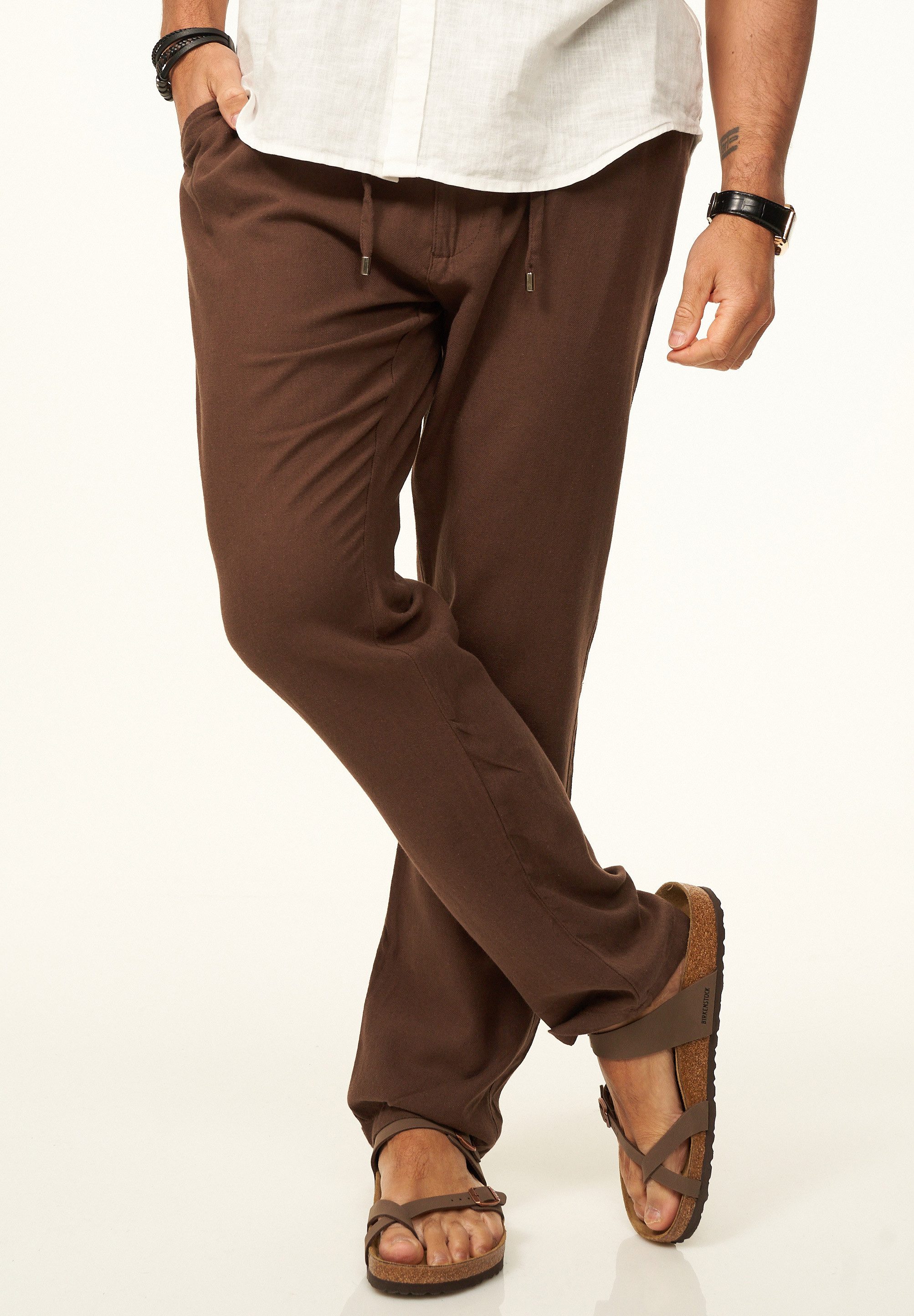 behype Leinenhose im Chinohosen Stil mit Gummibund & Kordel Herren luftige günstig online kaufen