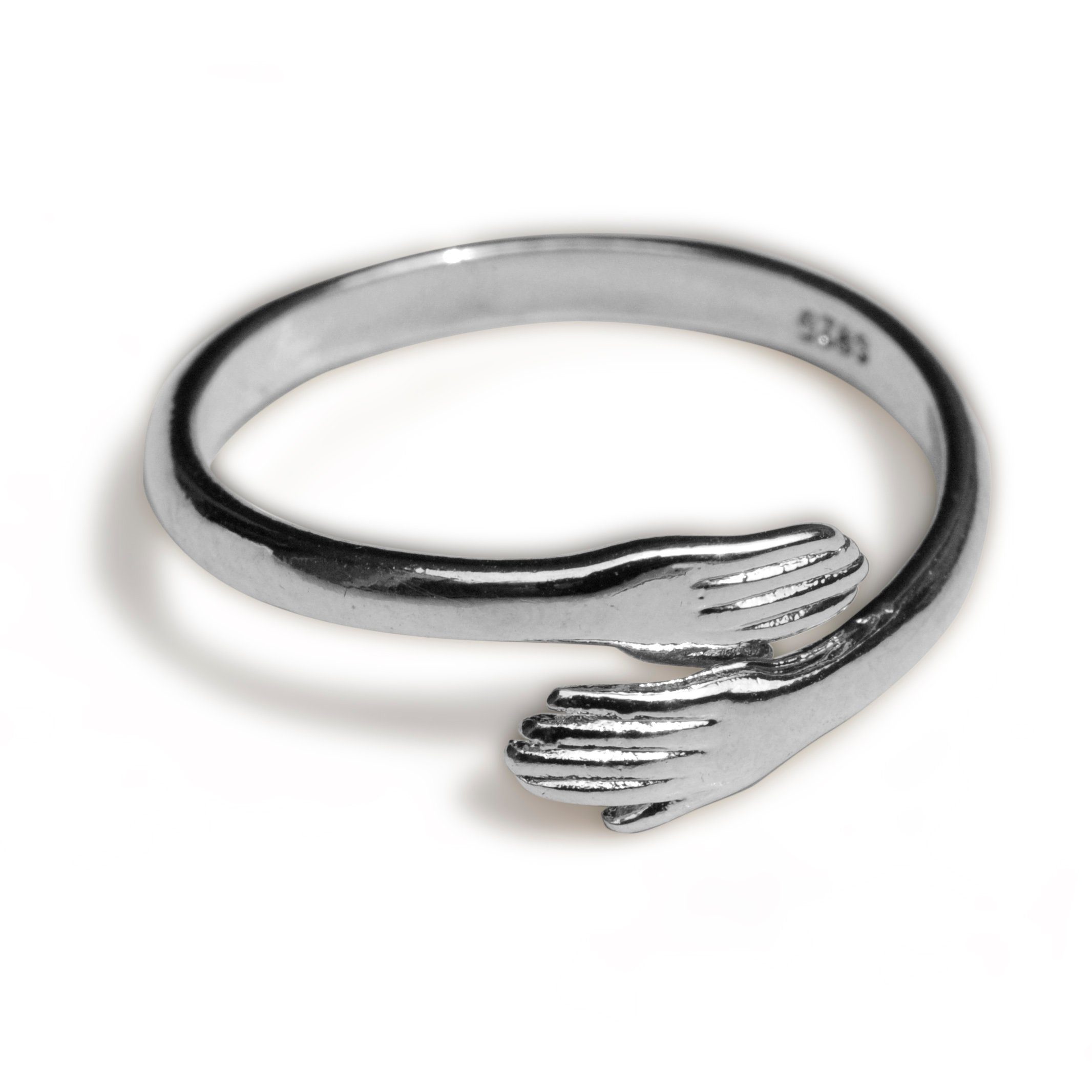 2. Bild von Eyecatcher Silberring »925 Sterling Silber. Offener Ring. Umarmende Hände. Hug Ring«, 2 Hände Umarmen den Finger