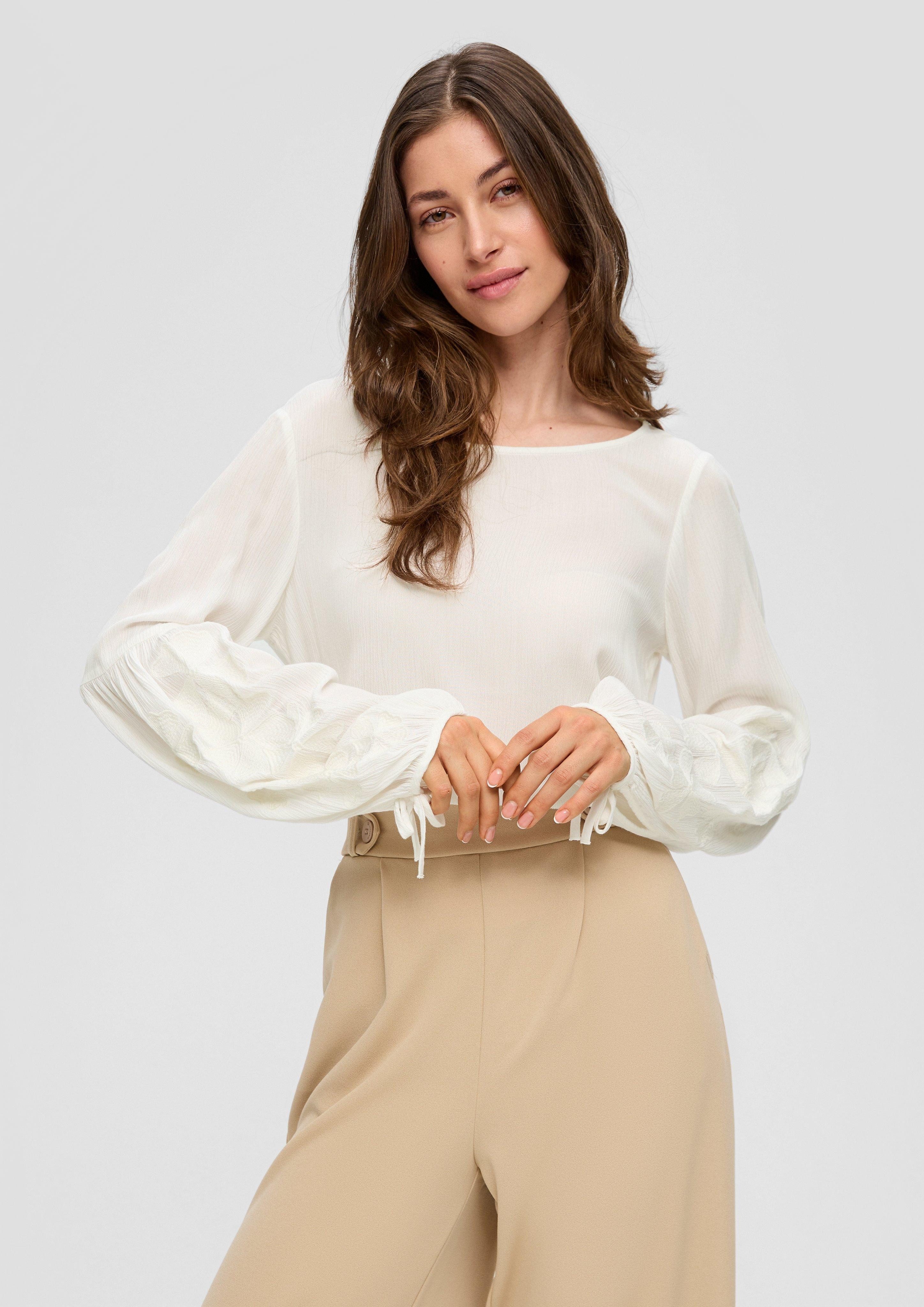 Langarmbluse Viskose-Bluse mit Crêpestruktur