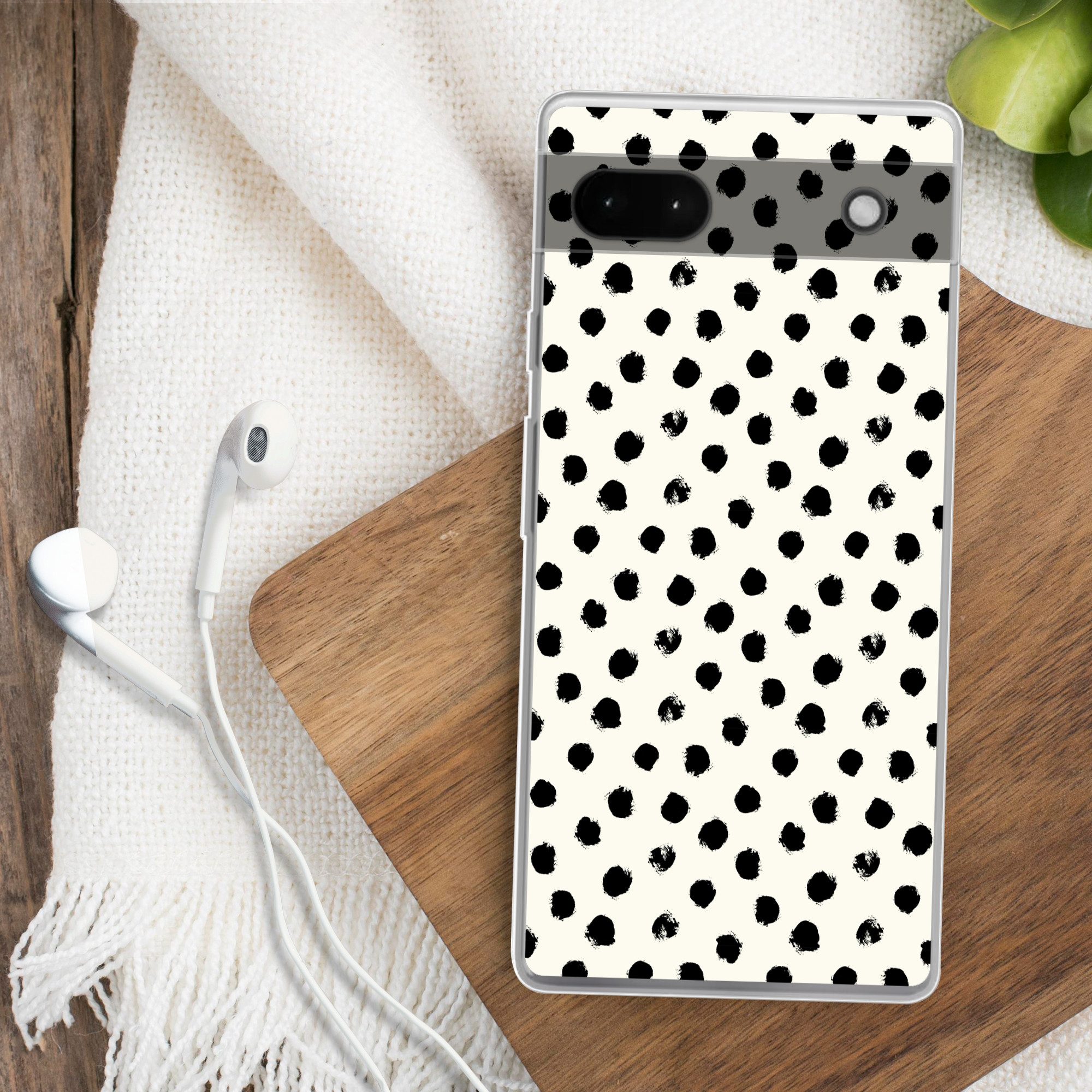 MuchoWow Handyhülle für Google Pixel 6a Polka dots - Schwarz - Weiß - Druck - Minimalistis, Phone Case, Silikon, Schutzhülle Dünn