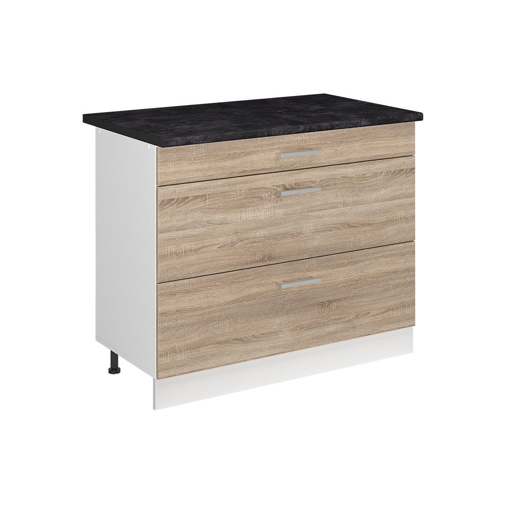 Vicco Unterschrank R-Line, Sonoma/Weiß, 100 cm Arbeitsplatte Anthrazit (1-St)
