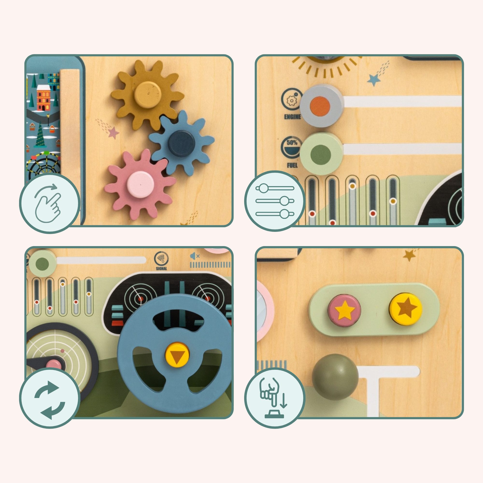 Mamabrum Lernspielzeug Cockpit Board – Montessori Activity Board mit Lenkrad & Themenwelten