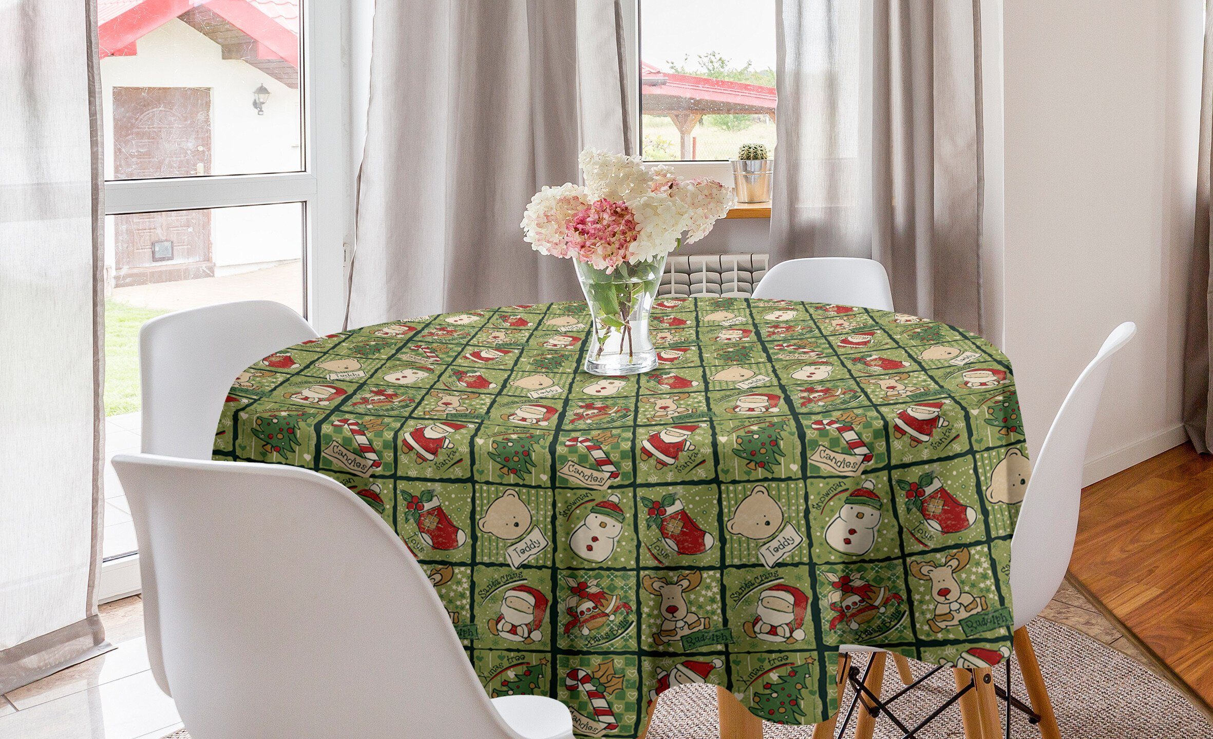 Abakuhaus Tischdecke Kreis Tischdecke Abdeckung für Esszimmer Küche Dekoration, Weihnachten Teddybären Weihnachts