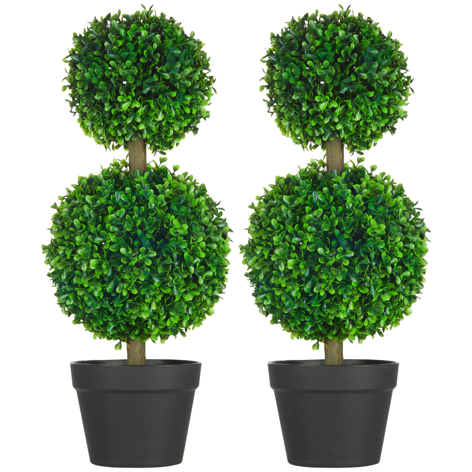 Kunstpflanze Künstliche Pflanze Kunstbaum Buchsbaum mit 2 Kugeln Buchsbaum, HOMCOM, Höhe 60 cm, für Indoor, Outdoor, Grün