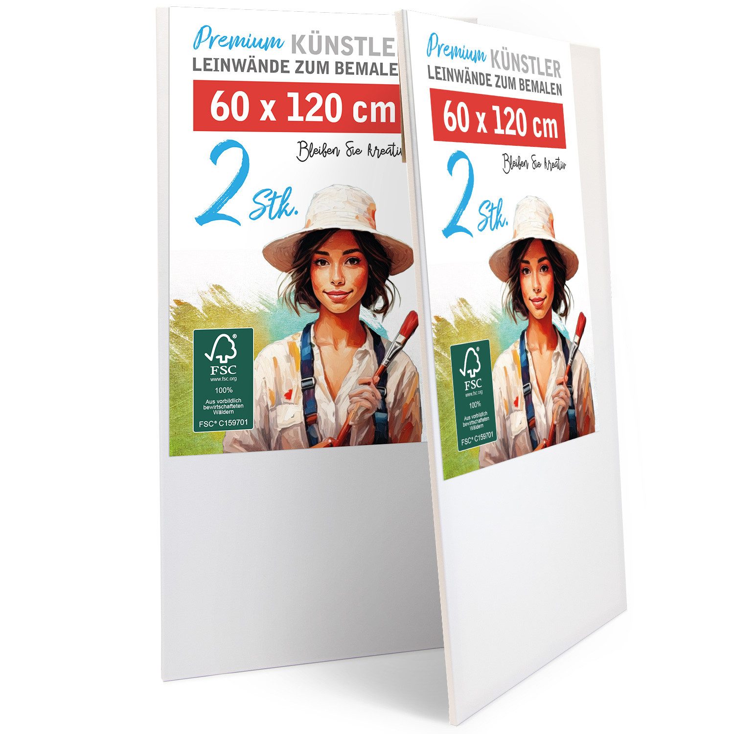 M MERCEO Leinwand, 2er-Set Leinwand 60x120cm (zum Bemalen, Baumwolle, Keilrahmen,280g/m)