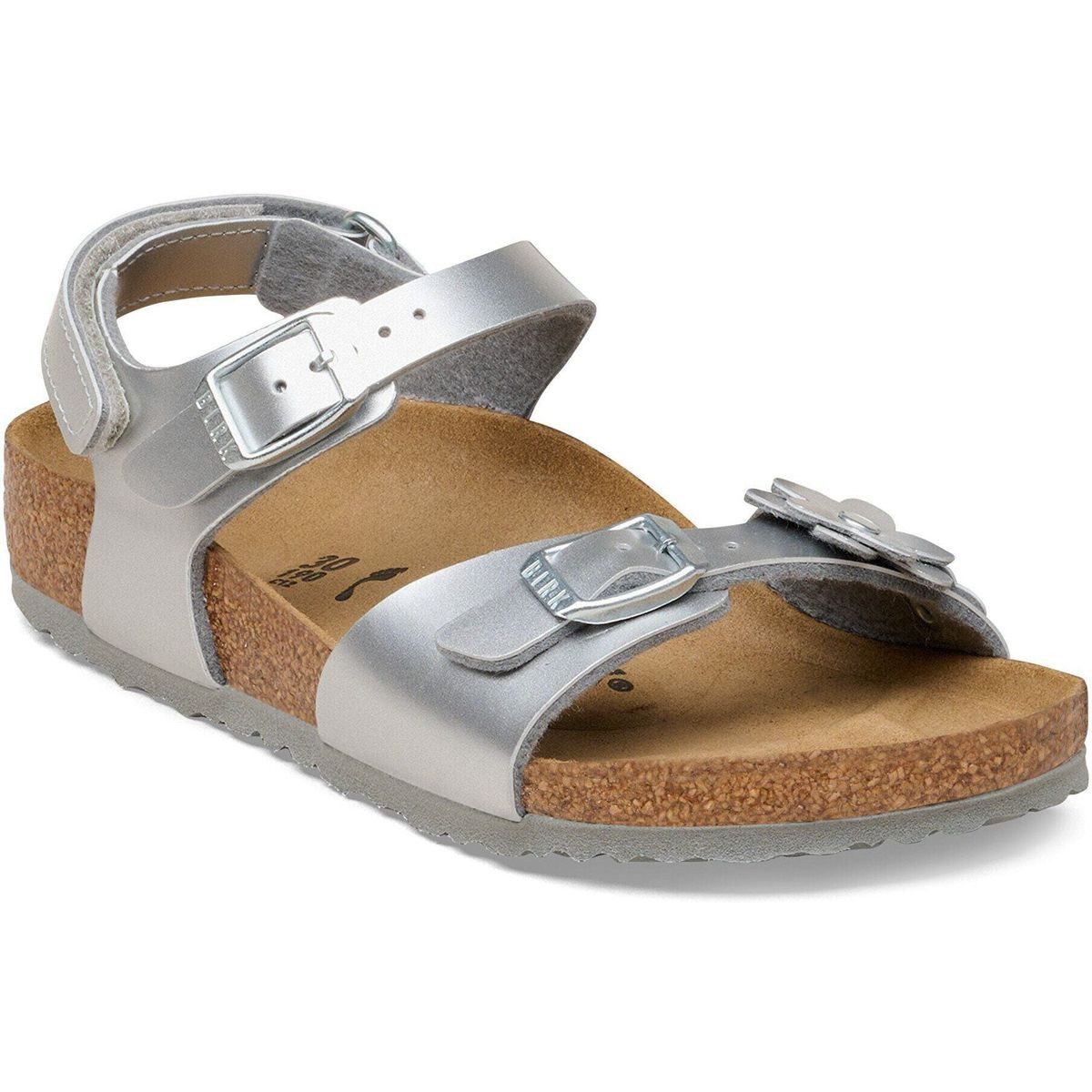 Birkenstock Rio AS Kids Flowers Birko-flor Elec. Met. Silver Outdoorsandale Stilvolle und komfortable Mädchensandale mit anatomischem Fußbett