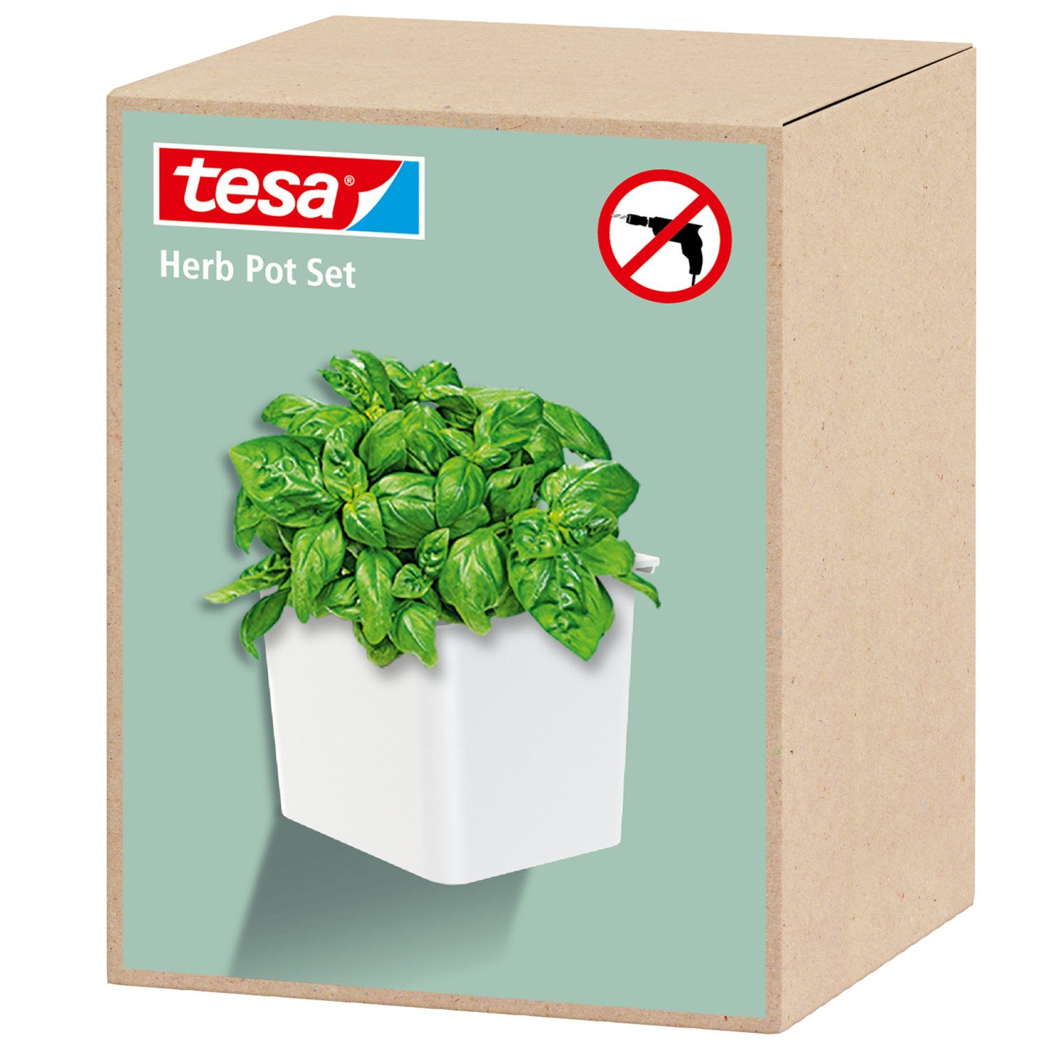 tesa Kräutertopf tesa Küchenzubehör Kräutertopf - selbstklebender Küchen-Pflanzentopf (Komplett-Set, 2 St., Pflanzentopf, Montageadapter, tesa Power.Kit Klebelösung, Wasserwaage), Wandhalterung für frische Kräuter in der Küche, Montage ohne Bohren