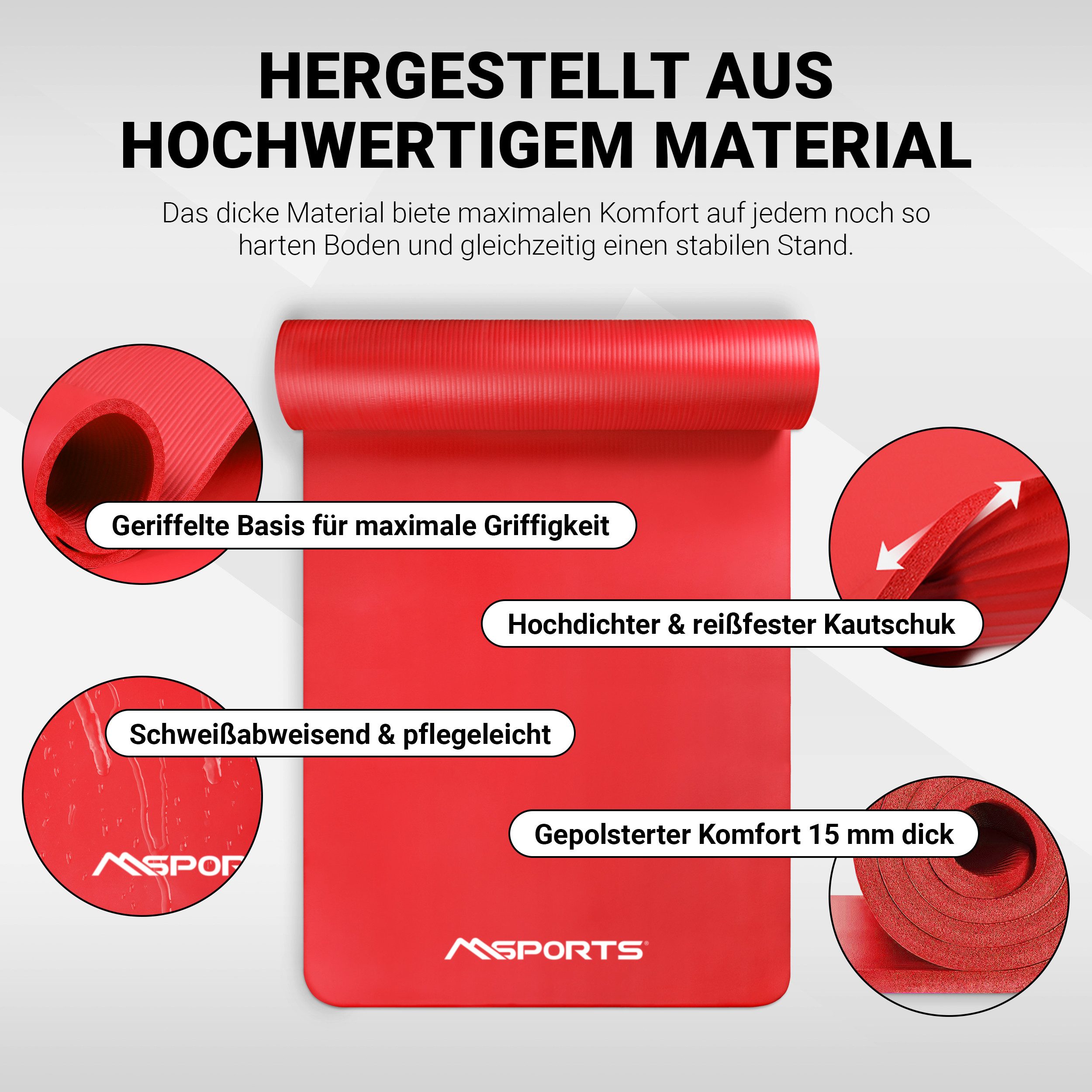 MSports® Gymnastikmatte Yogamatte inkl. Tragegurt + Poster + Workout App