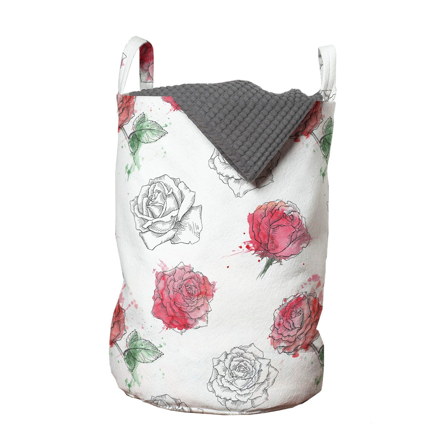 Wäschesäckchen für Griffen Abakuhaus Vintage Skizze-Kunst Rose mit Kordelzugverschluss Blumen Waschsalons, Wäschekorb