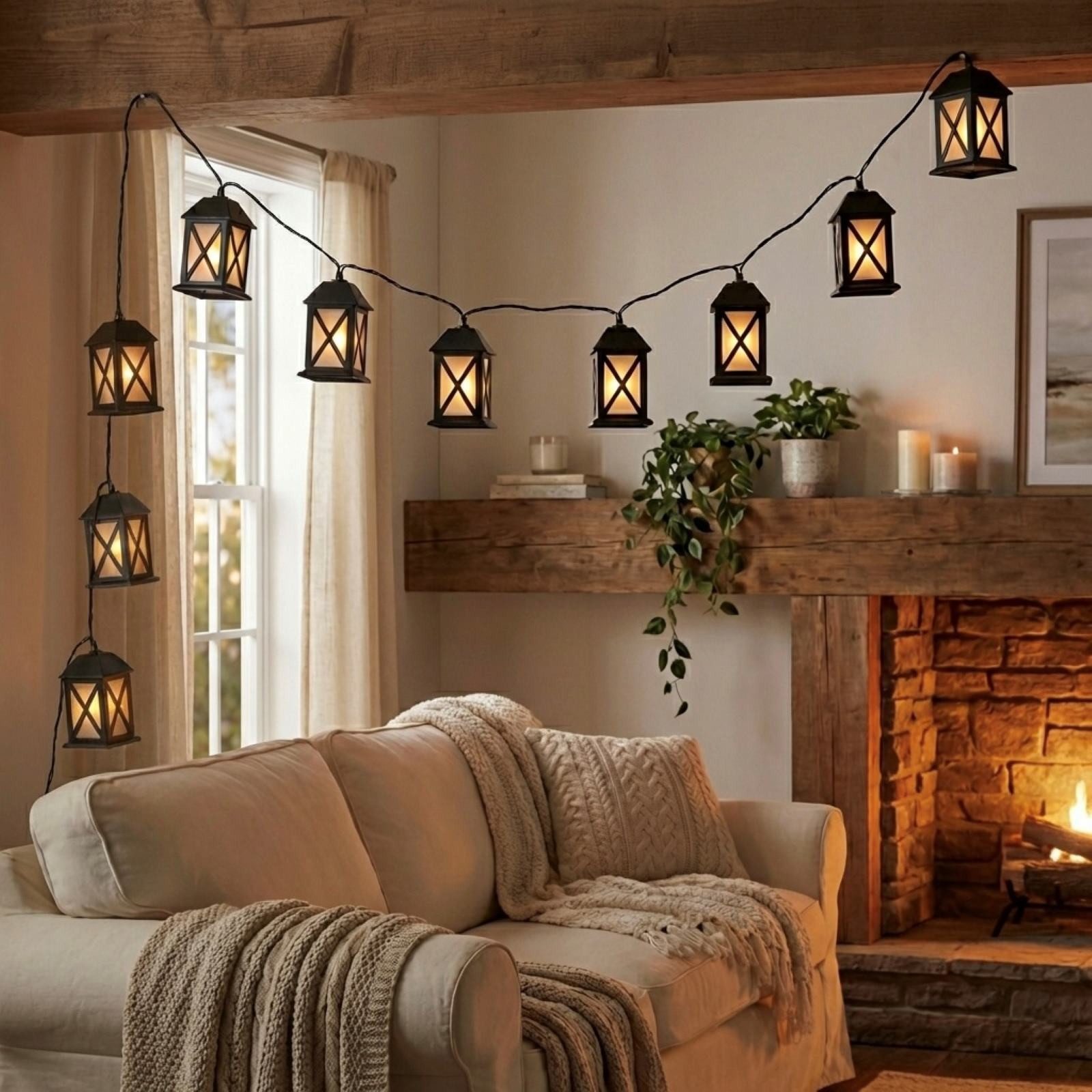 HAC24 LED-Lichterkette Lichterkette Laterne Lampen Kette Dekolaterne Garten Beleuchtung, 10-flammig, 10-flammig, Warmweiß, Strombetrieben, Wetterfest – Bild 3 von 5