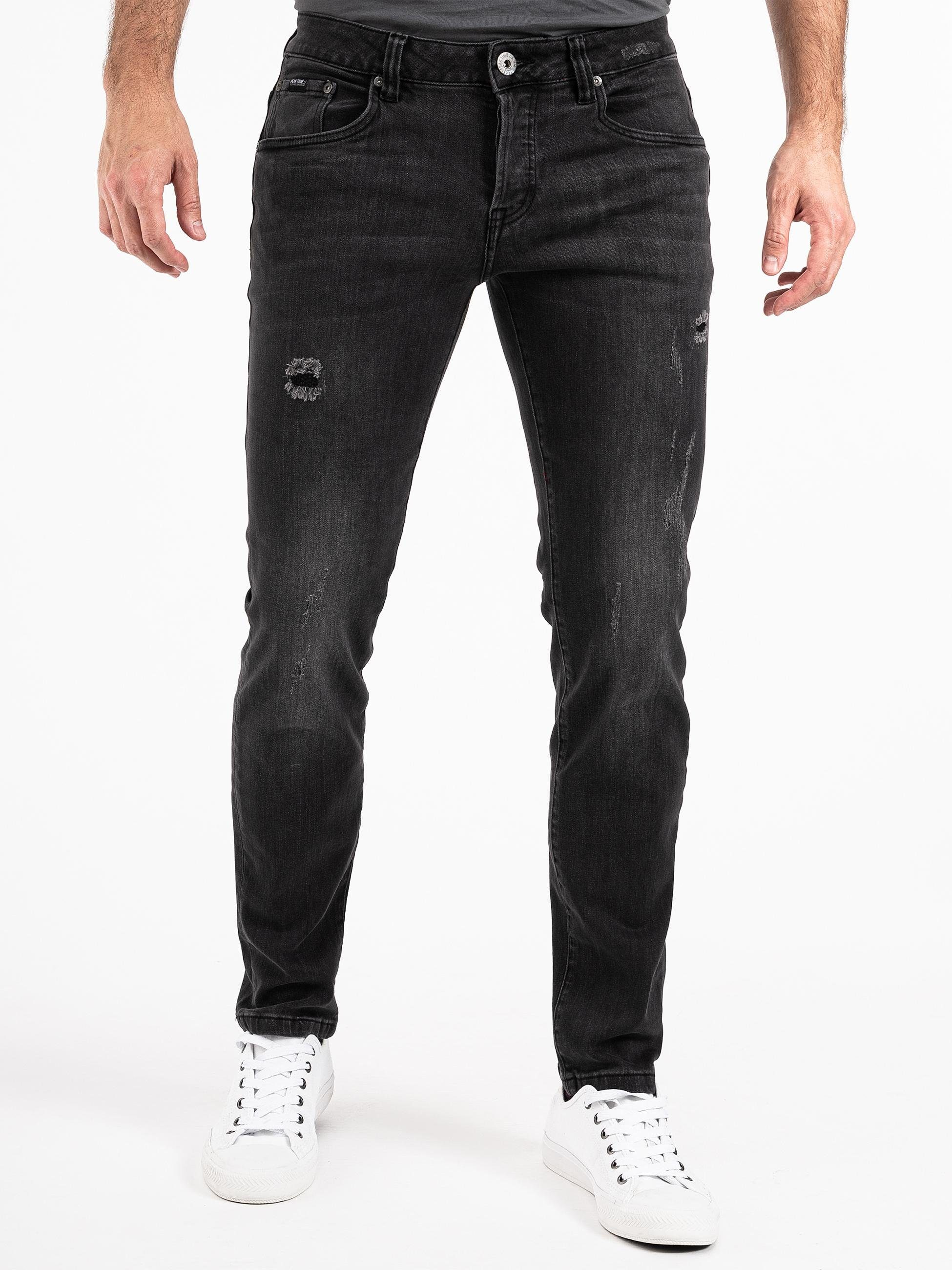 Stretch-Bund PEAK dunkelgrau Jeans Destroyed-Optik mit TIME Herren Slim-fit-Jeans München und