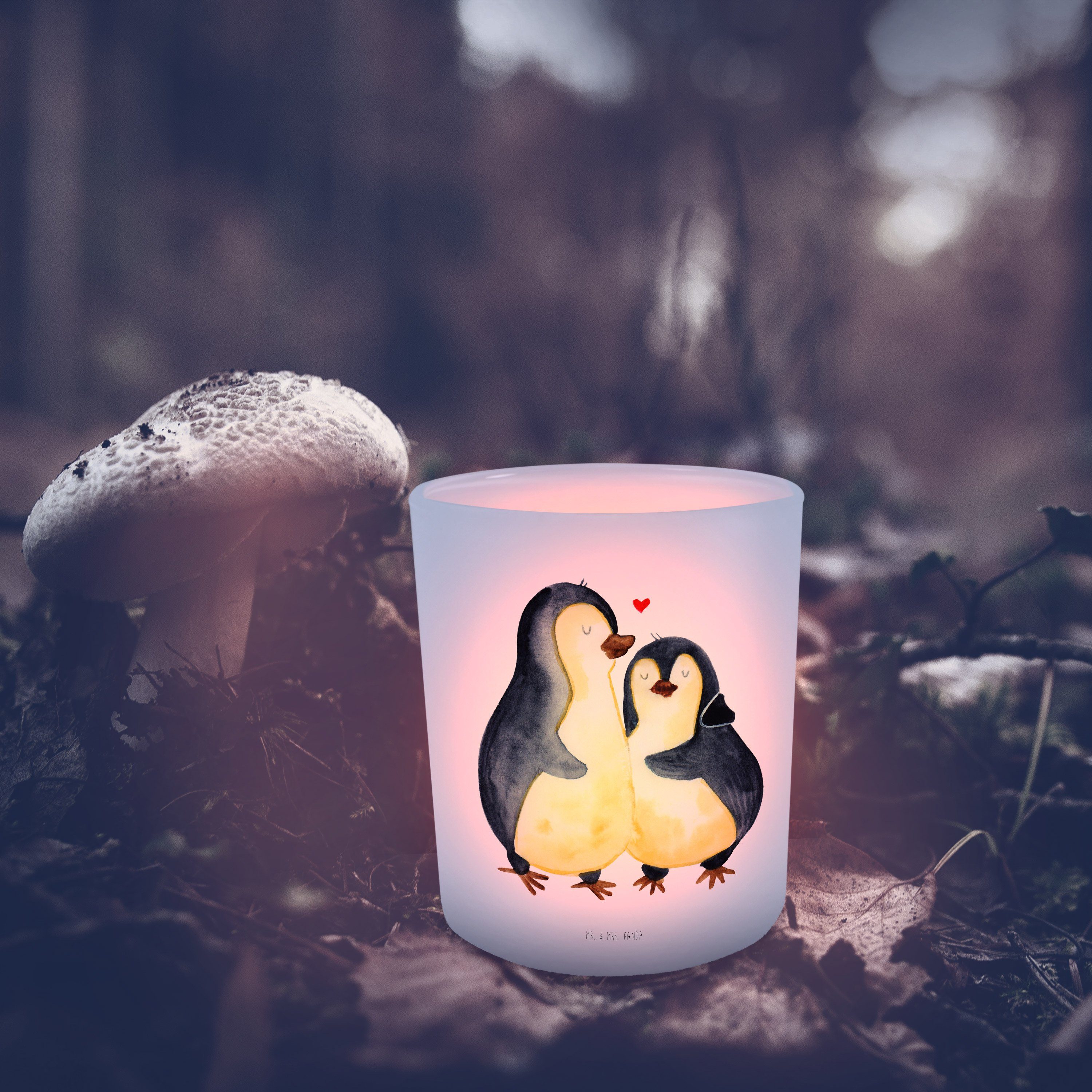 Windlicht & - Panda (1 Transparent - Pinguin Geschenk, Jahrestag, Win Teelichter, umarmend Mr. St) Mrs.