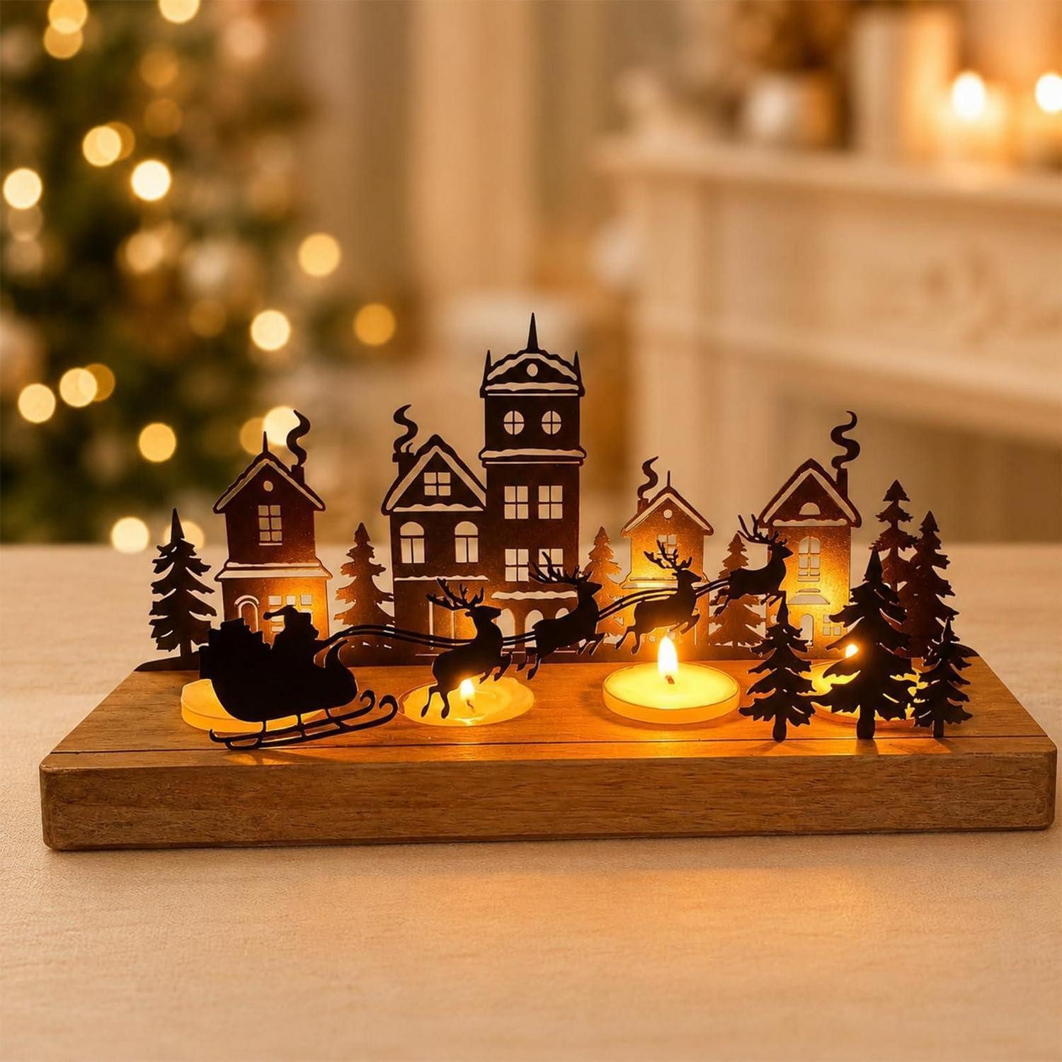 LuxusKollektion Adventskranz Adventskranz Weihnachtshaus Holz 4-flammig