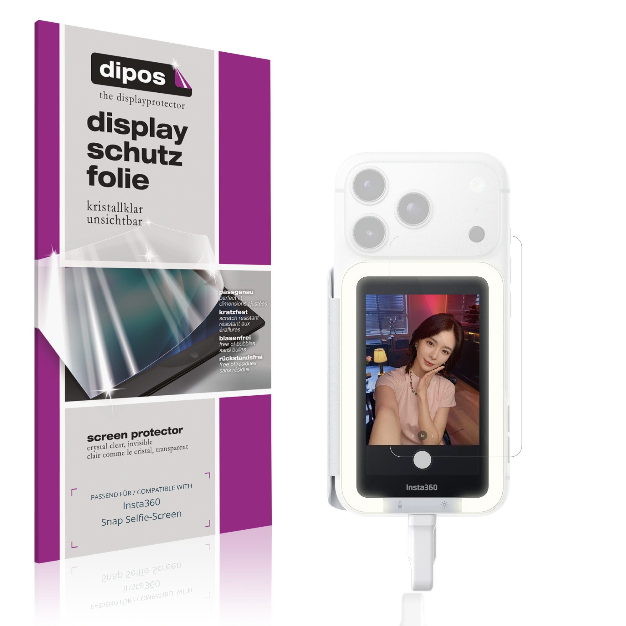 dipos Displayschutzfolie Schutzfolie für Insta360 Snap Selfie-Screen, 4 Stück, Displayschutz Schutz Folie Made in Germany