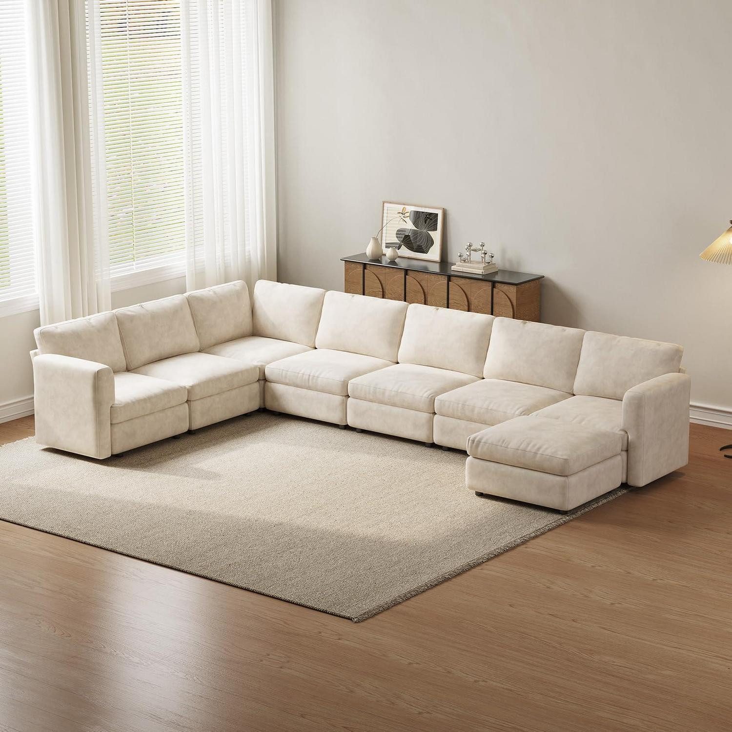LuxusKollektion Wohnlandschaft Wohnlandschaft Ecksofa Stoff Ottomane 7-sitzer mit 1 Ottomanen