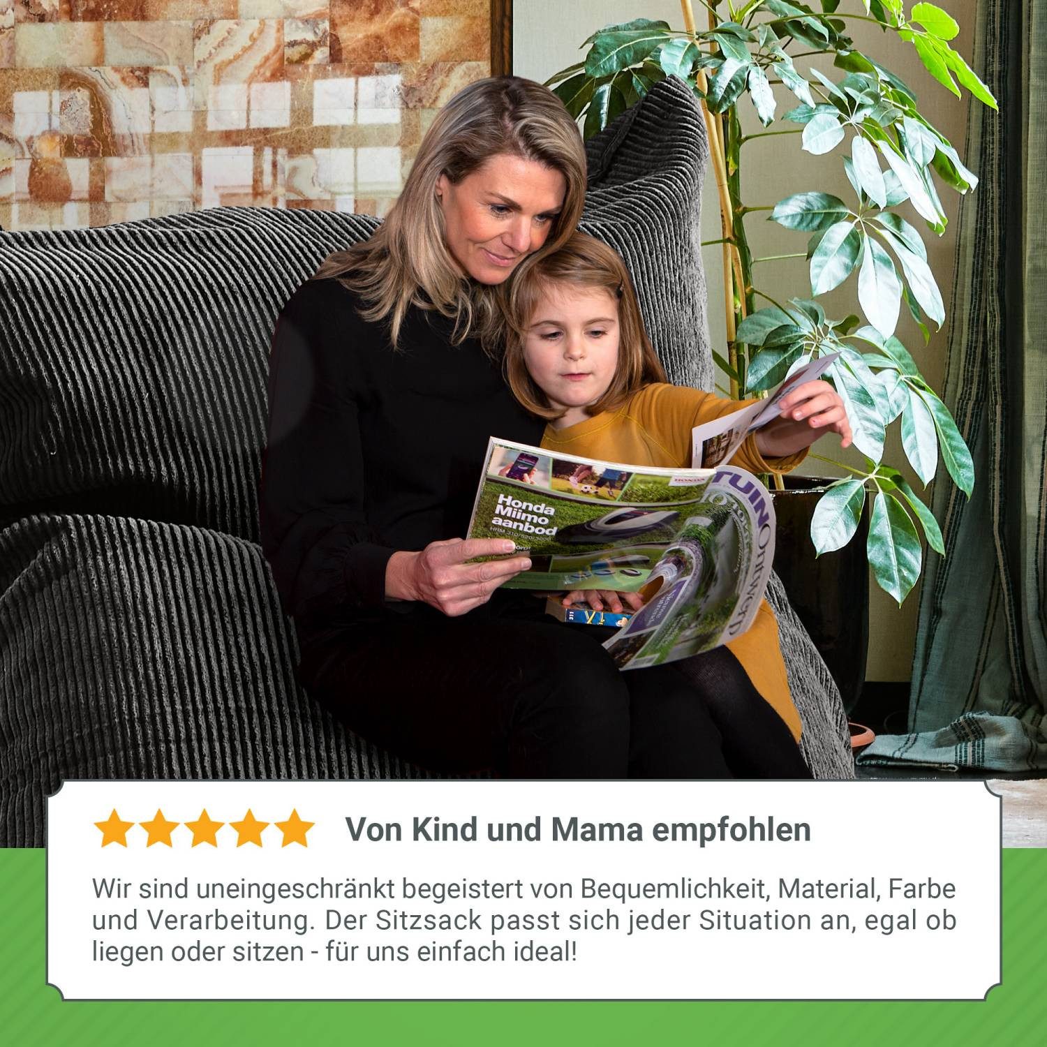 Green Bean Sitzsack XXL Riesen Sitzsack Square aus Cord (XXL aus Cordstoff 370 Liter mit EPS-Perlen Füllung, Kuschelig Weich Waschbar), Sitzkissen Lounge Chair  – Bild 4 von 5