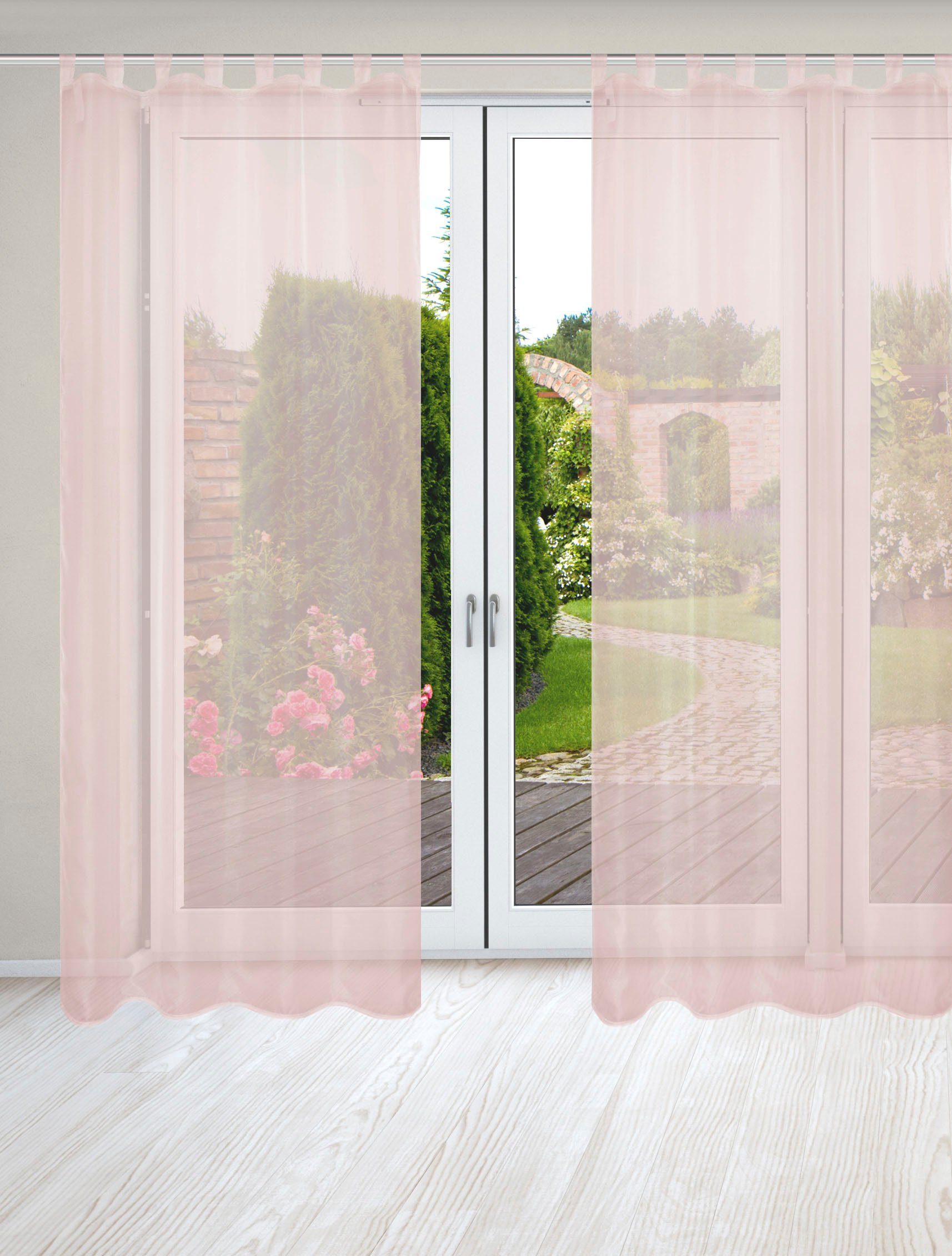 HOME WOHNIDEEN Vorhang NESSI 2er Pack (2 St), Schlaufen, transparent, Uni, Voile, transparent, Schlaufen inkl. Zugband, 2er Pack