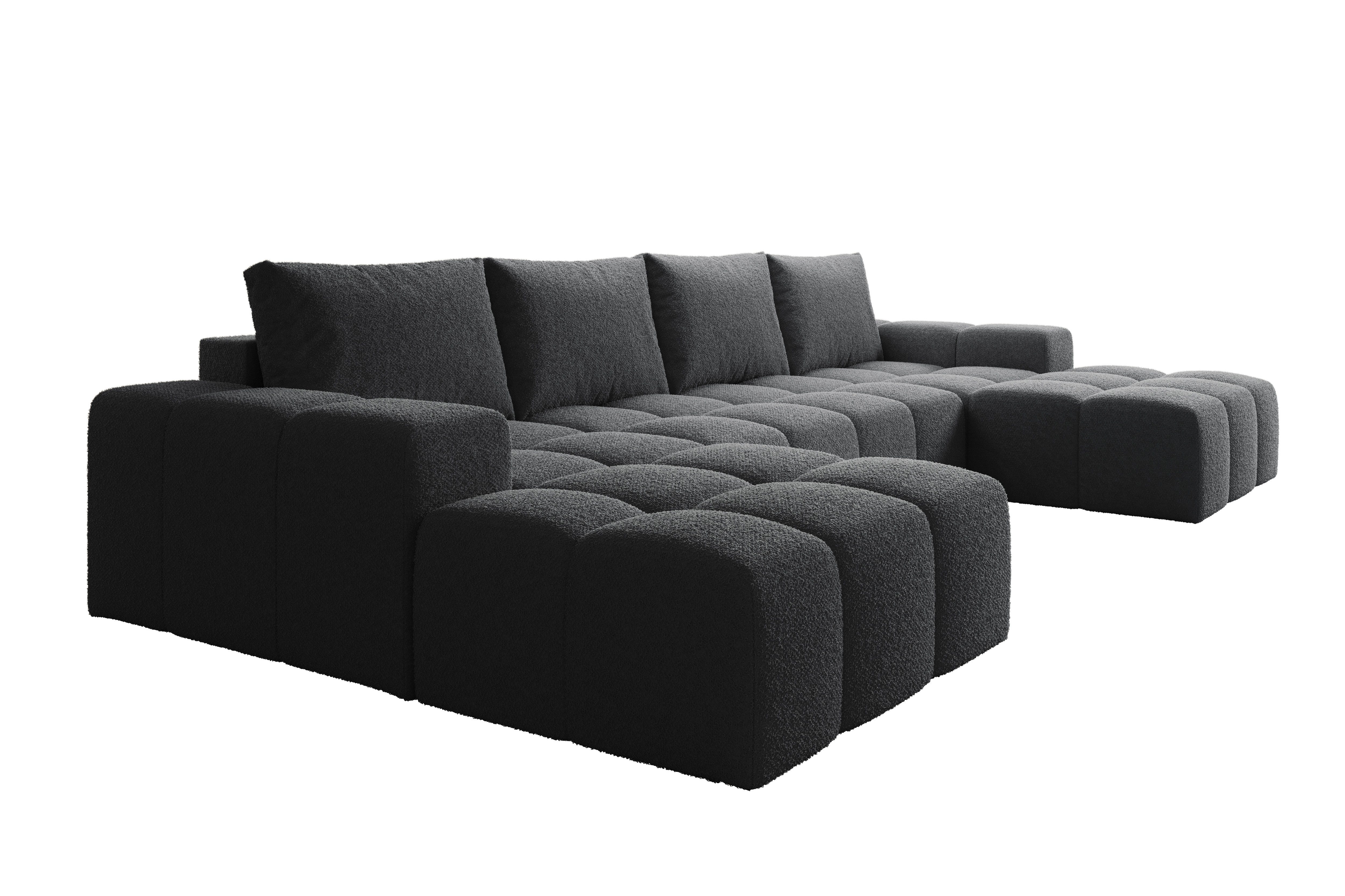 PROMETO Möbel Ecksofa Couch U-Form, Sofa U-Form Teddy-Bouclé, Web oder Cord-Stoff Cento