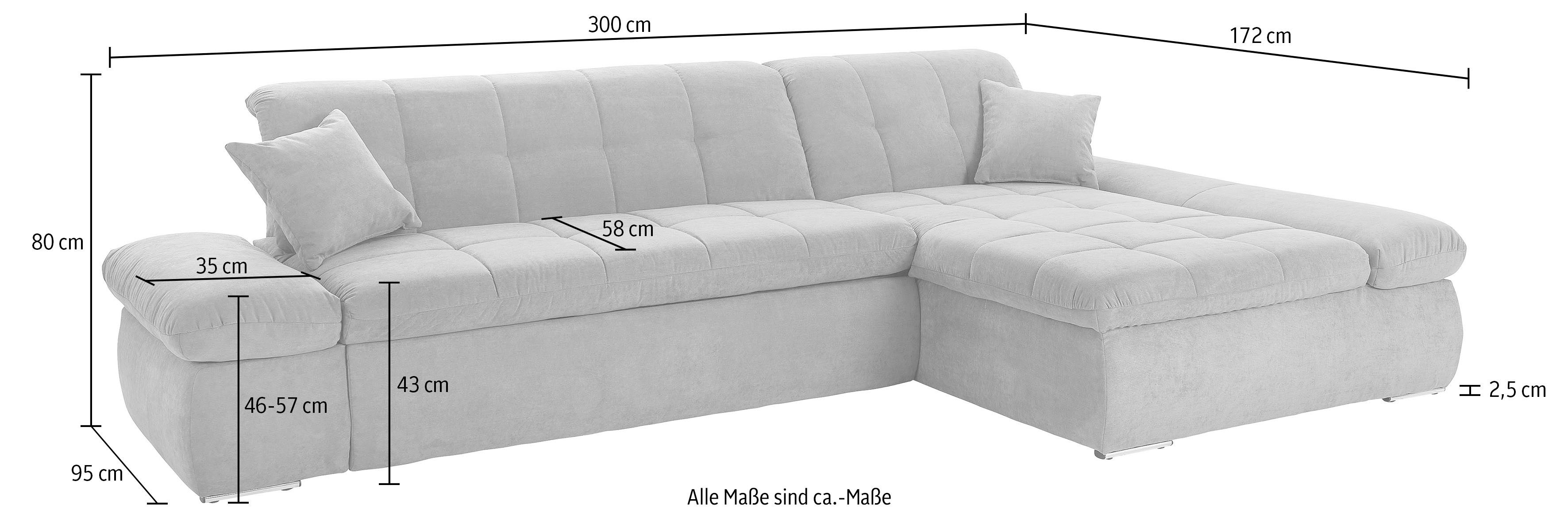DOMO collection Ecksofa MORIC Massiv! - Belastbar bis 140 kgxSitz, 300x172 cm, XXL-Format, L-Form, Chenilleoptik, taupe – Bild 4 von 5