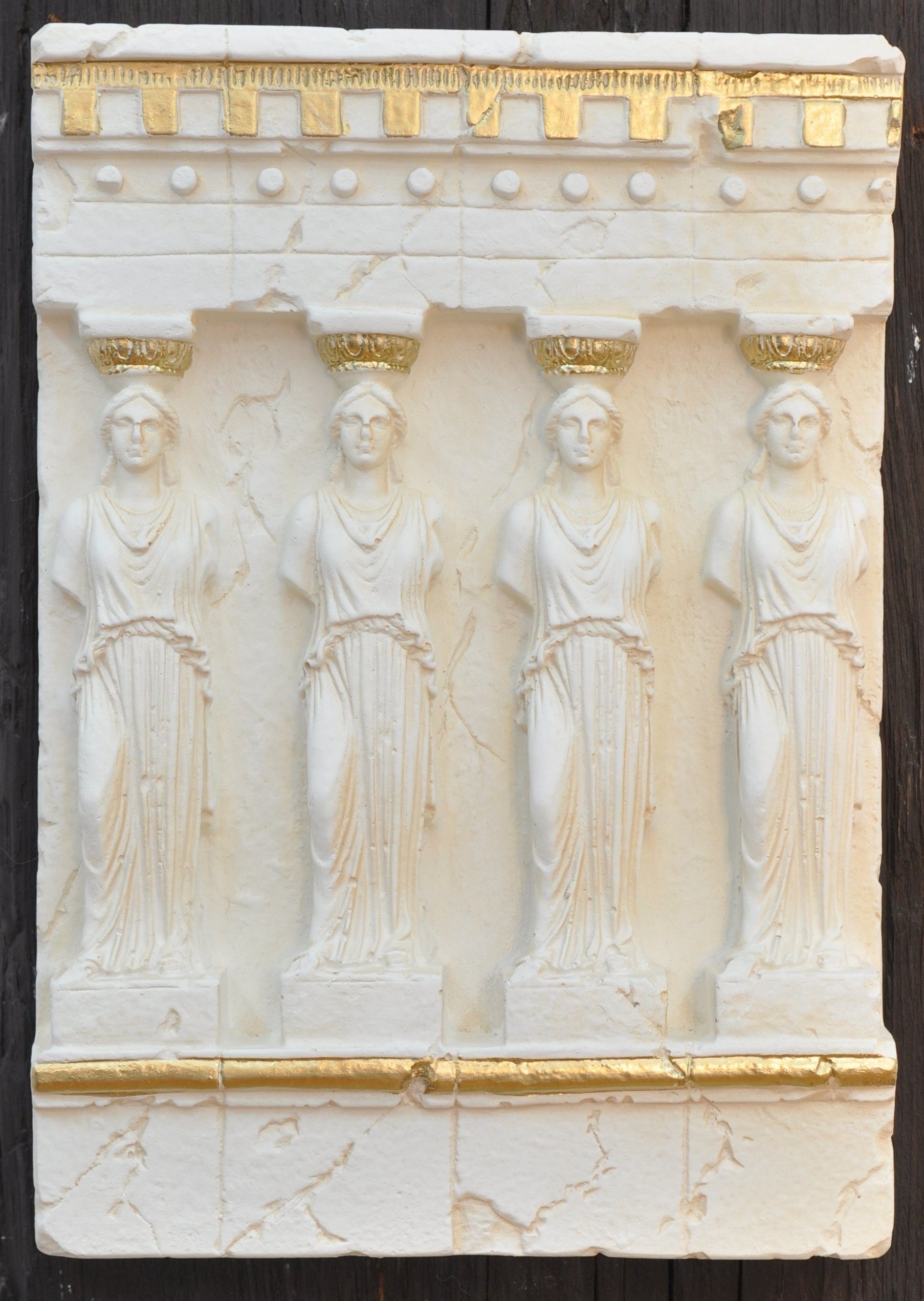 JVmoebel Skulptur, quadriga Wandrelief Antik Stil Relief Wand Gemälde Antike Handarbeit Weiß/Gold