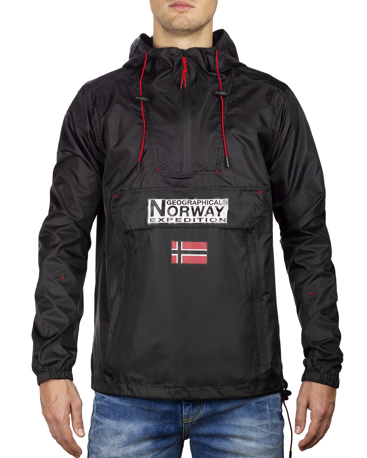 (1-St) Norway Windbreaker Herren Funktionsjacke schwarz badowncity Kapuze mit Geographical
