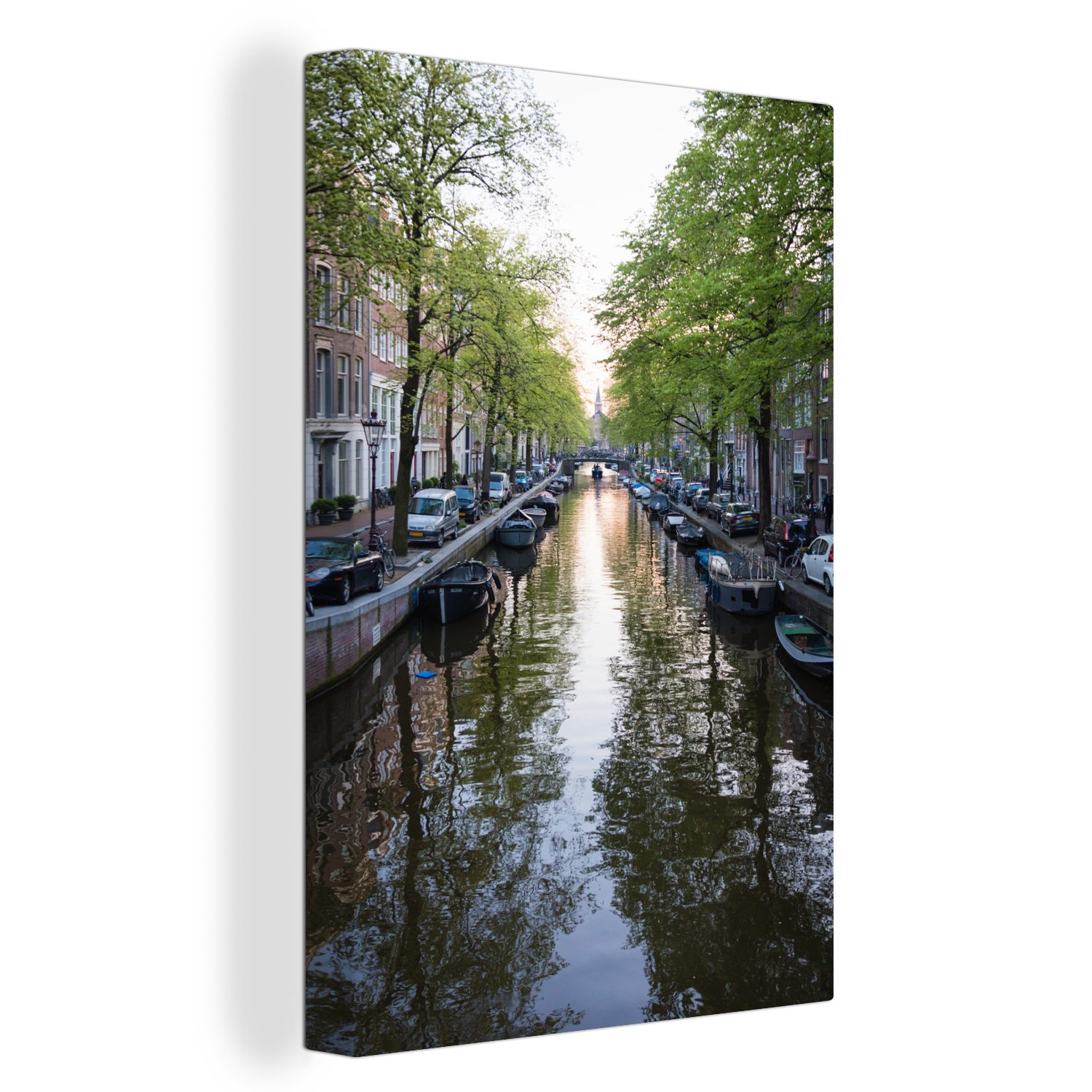 Gemälde, (1 20x30 fertig Leinwandbild Amsterdam St), cm Zackenaufhänger, - OneMillionCanvasses® Niederlande, Leinwandbild inkl. - bespannt Boot