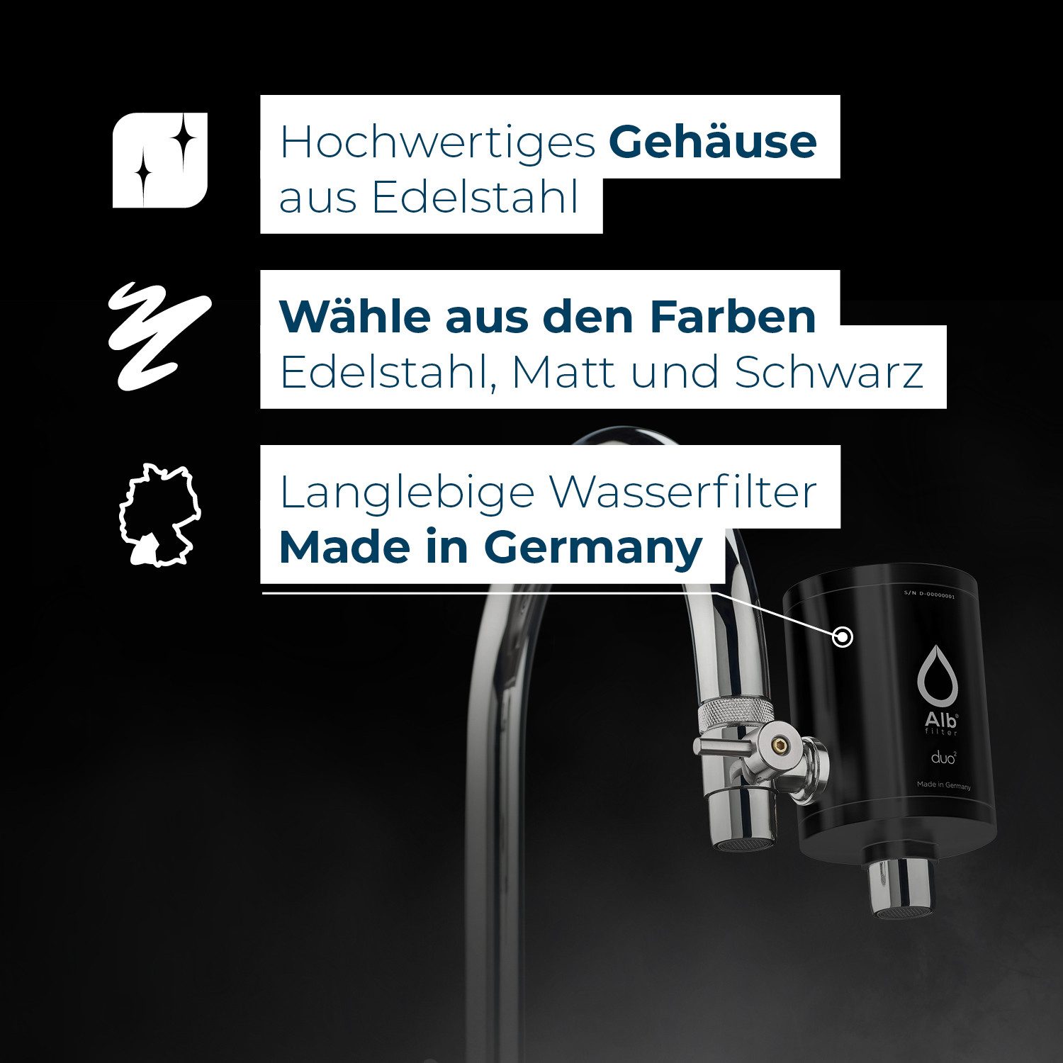 Alb Filter Wasserhahnfilter Duo Nano Wasserhahnfilter, gegen Bakterien, Legionellenschutz, zertifiziert, Made in Germany