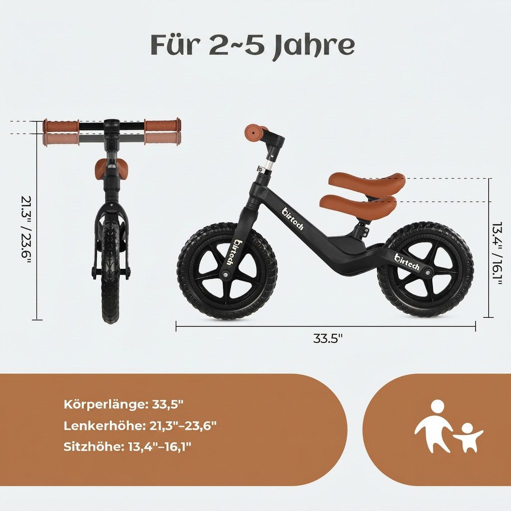 H.yeed Laufrad für Kinder von 2 bis 5 Jahren, leichtes Laufrad ohne Pedal, 12 Zoll, verstellbares Trainingsrad mit Nylonrahmen