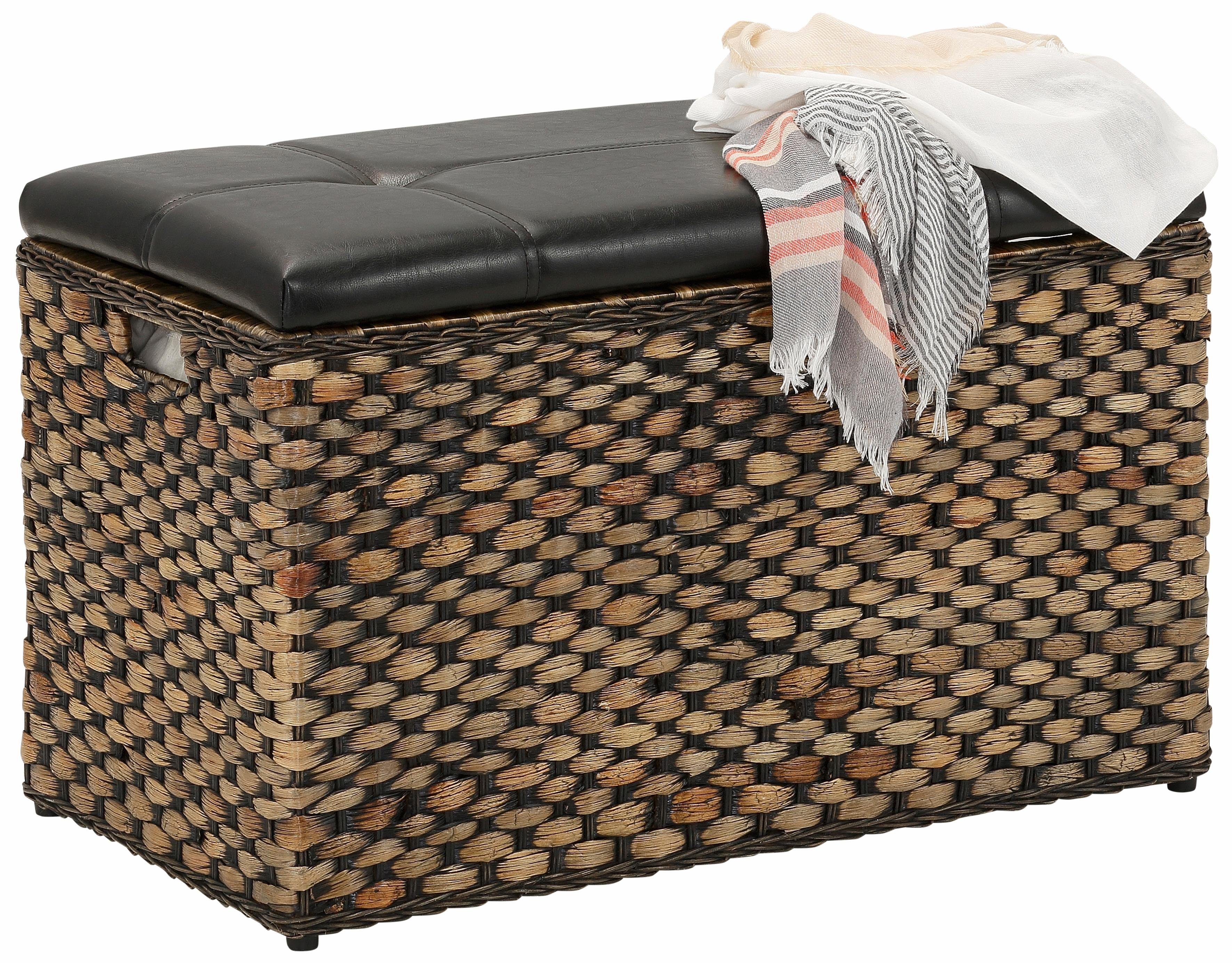 Home affaire Sitztruhe Wittfield, aus geflochtenem Rattan, mit Stoffeinsatz im Innenfach, Breite 75 cm