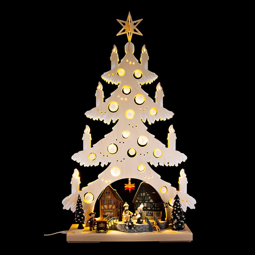 Schwibbogen Lichterspitze Tanne Weihnachtszauber im Dorf mit Raureif (43x73,5cm) v