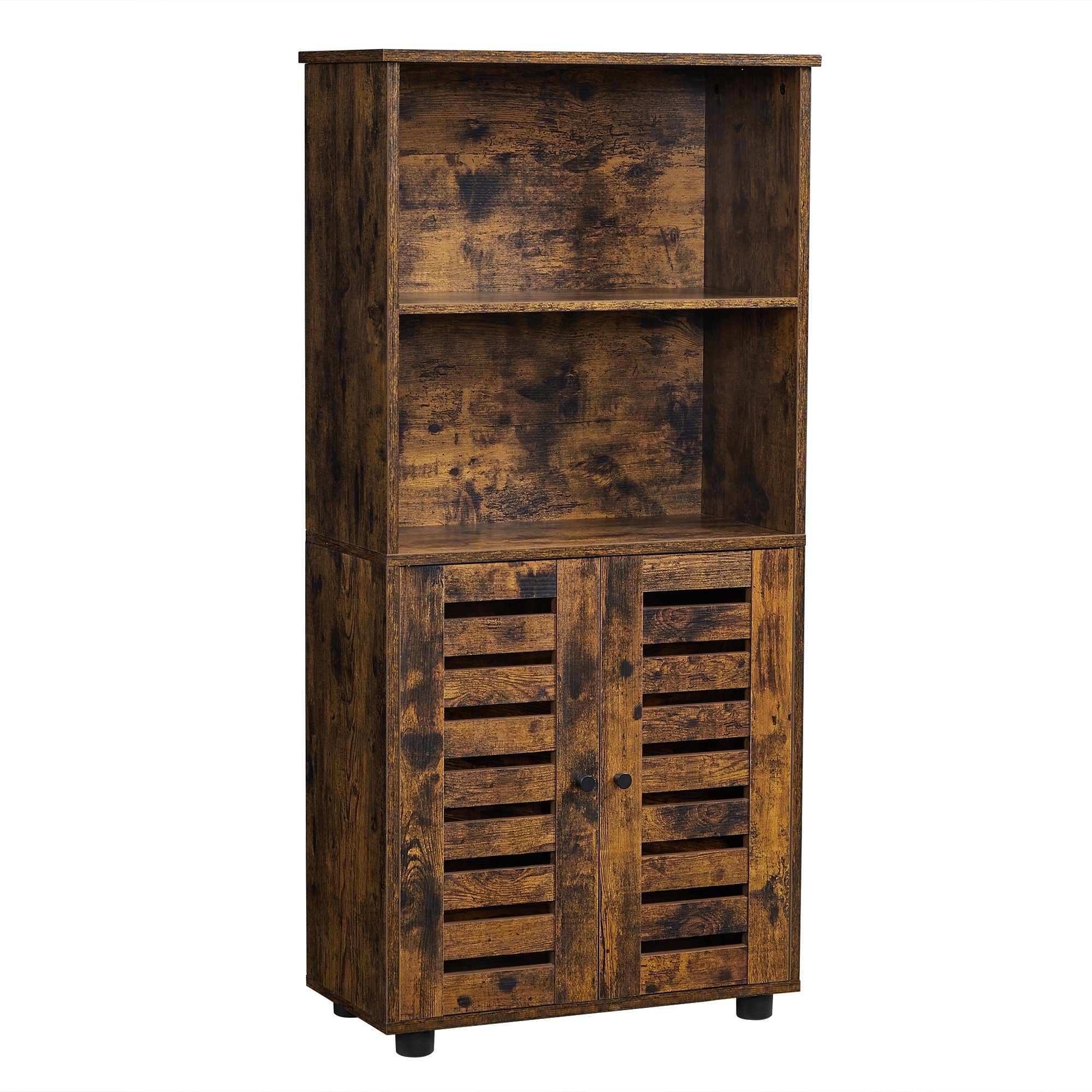 VASAGLE Highboard, Bücherschrank mit Lamellentüren, 2 offene Fächer