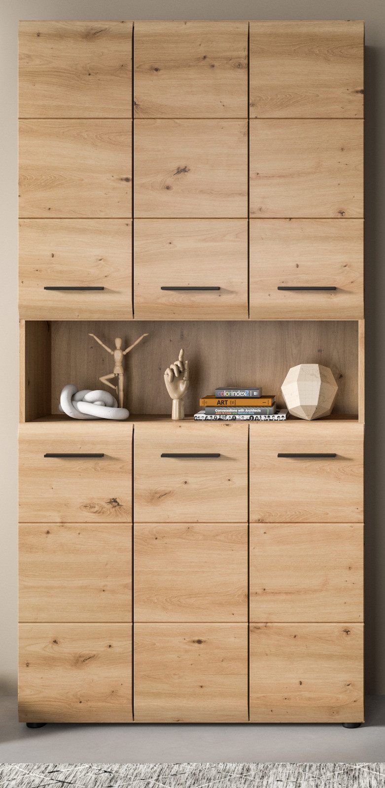 Inn.Furn Hochschrank Cover (Badschrank und Mehrzweckschrank in Eiche Artisan, 6-türig, 90 x 185 cm) mit 8 Böden und 12 Fächern