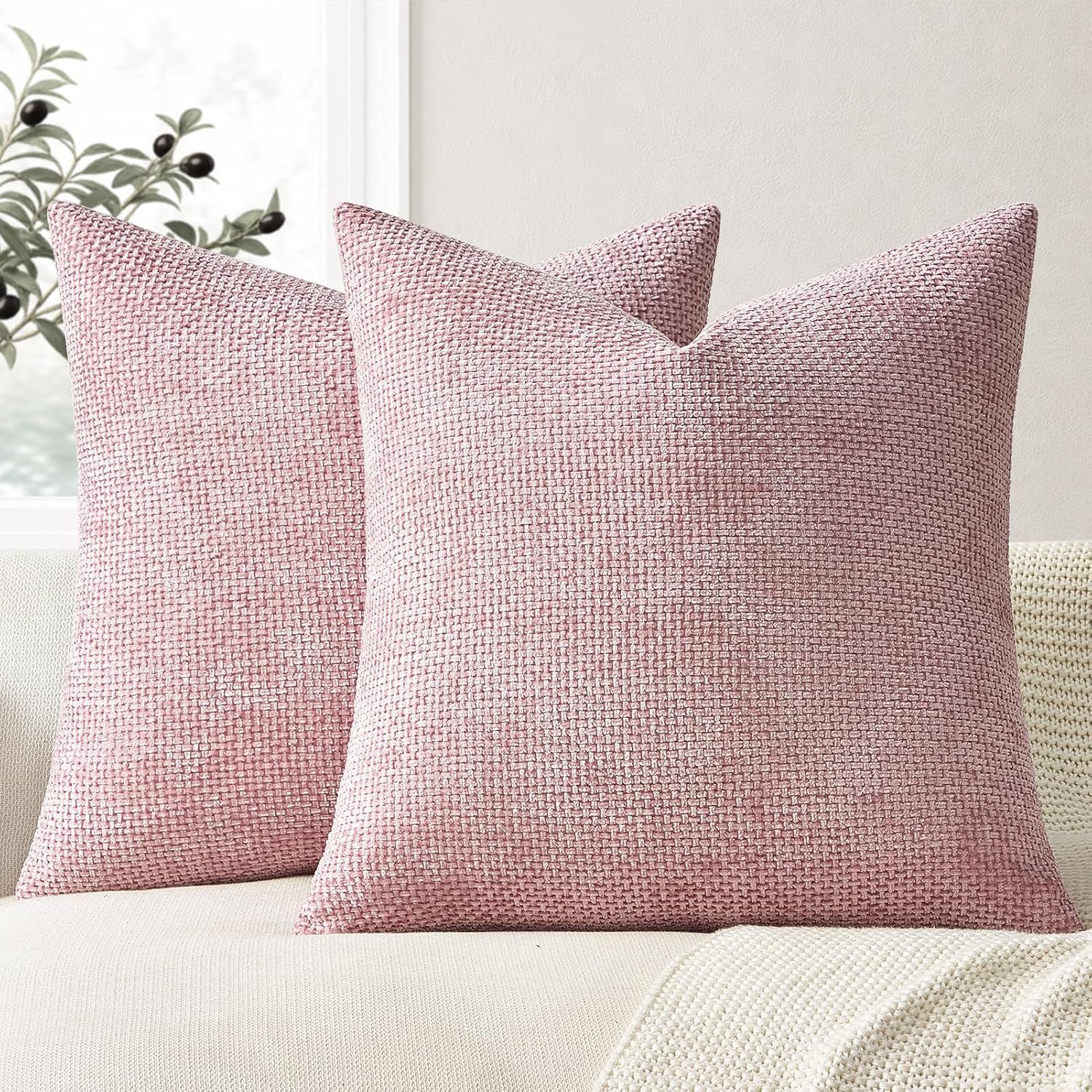 Topfinel Kissenbezug 40x40 Chenille reißverschluss herbst weihnachten dekokissenbezug sofa, (2 Stück), kissenbezüge 40x40 rosa bettwäsche kopfkissenbezüge pflegeleicht