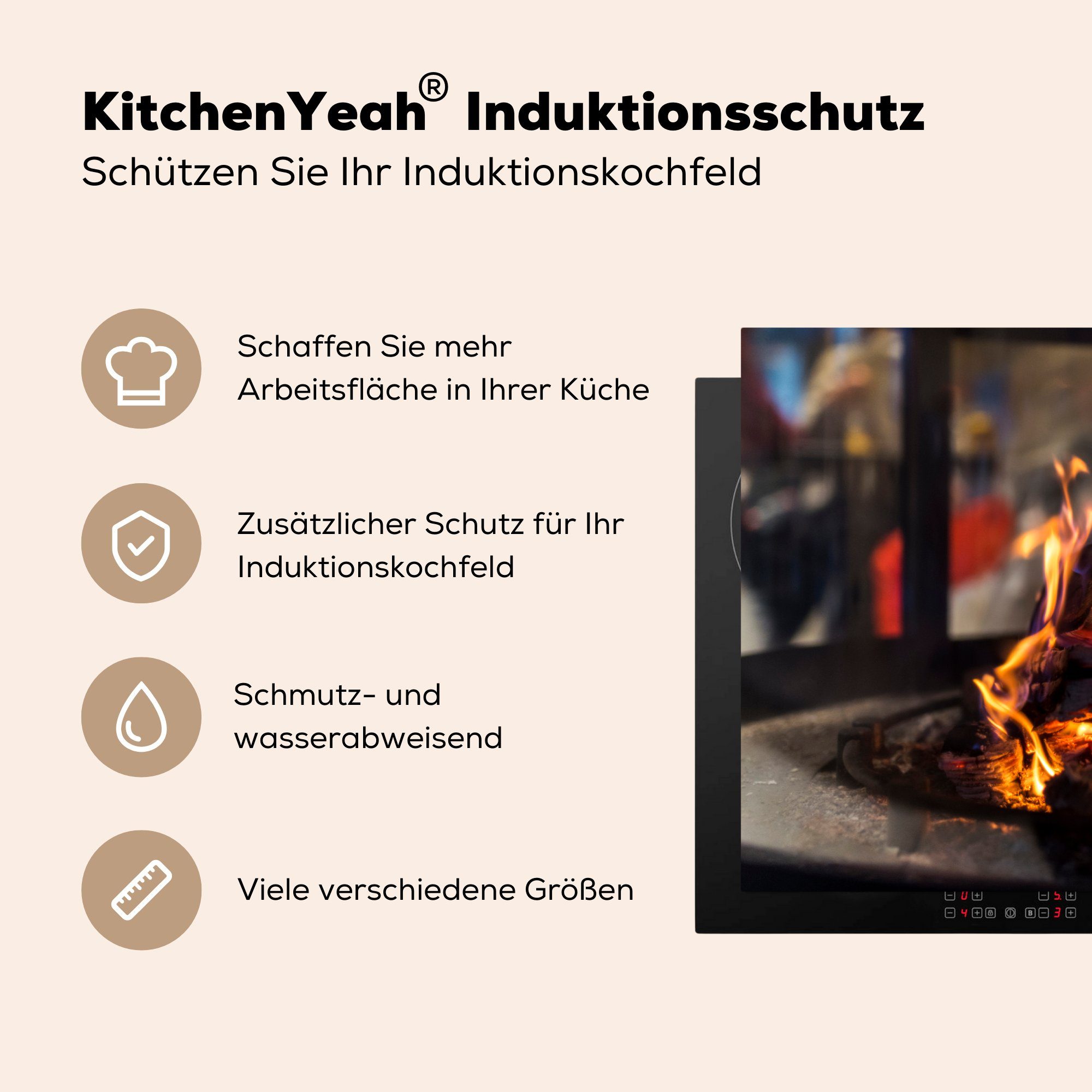 Ein Ceranfeldabdeckung die Induktionskochfeld Kamin, 81x52 MuchoWow für küche, (1 tlg), Schutz cm, Herdblende-/Abdeckplatte brennender Vinyl,