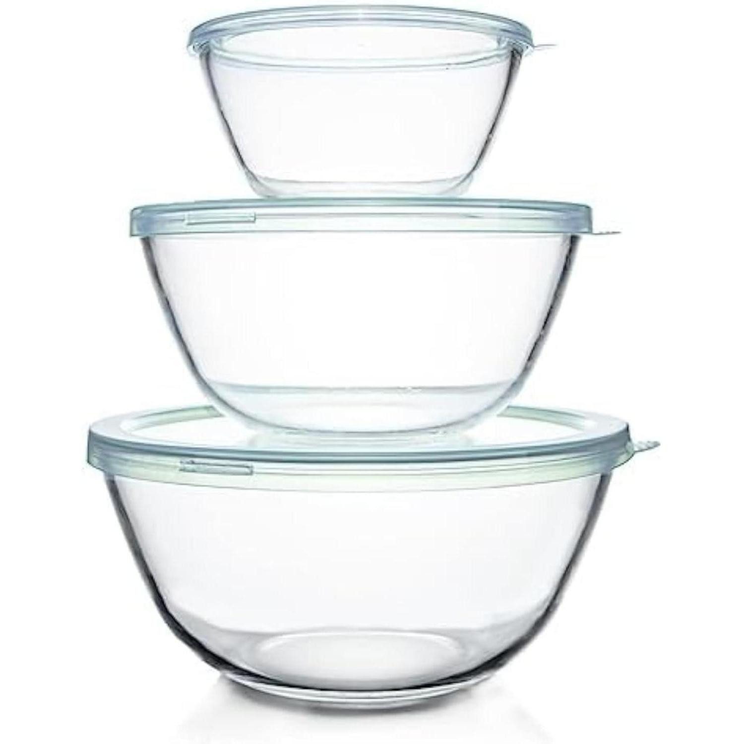 LuxusKollektion Rührschüssel Glas Rührschüssel 3er-Set mit Deckel 4.2L 2.5L 1L für die Küche, Glas