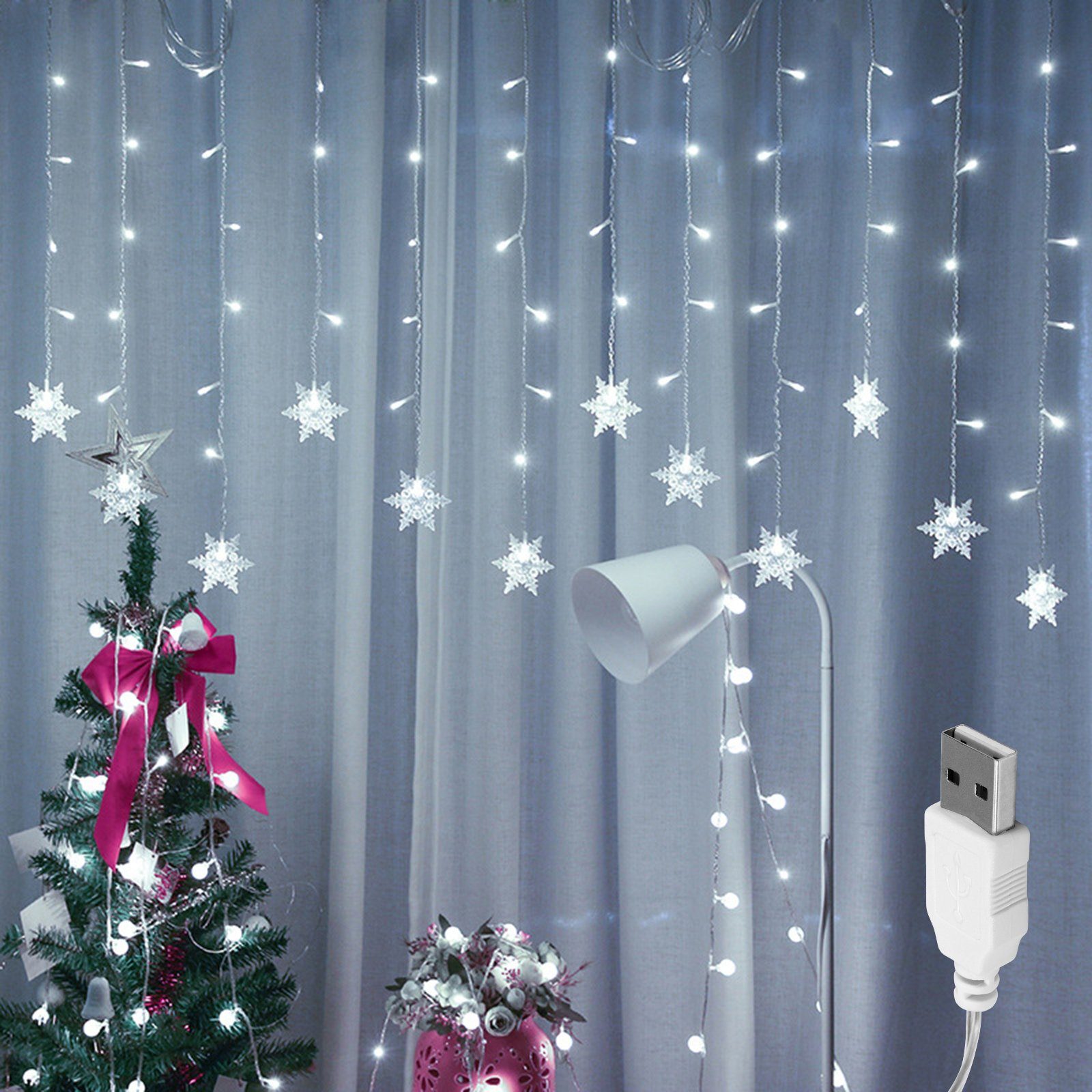 Rosnek LED-Lichtervorhang 3M, 96LEDs,12 Stränge, Wasserdicht, USB, für Wand günstig online kaufen