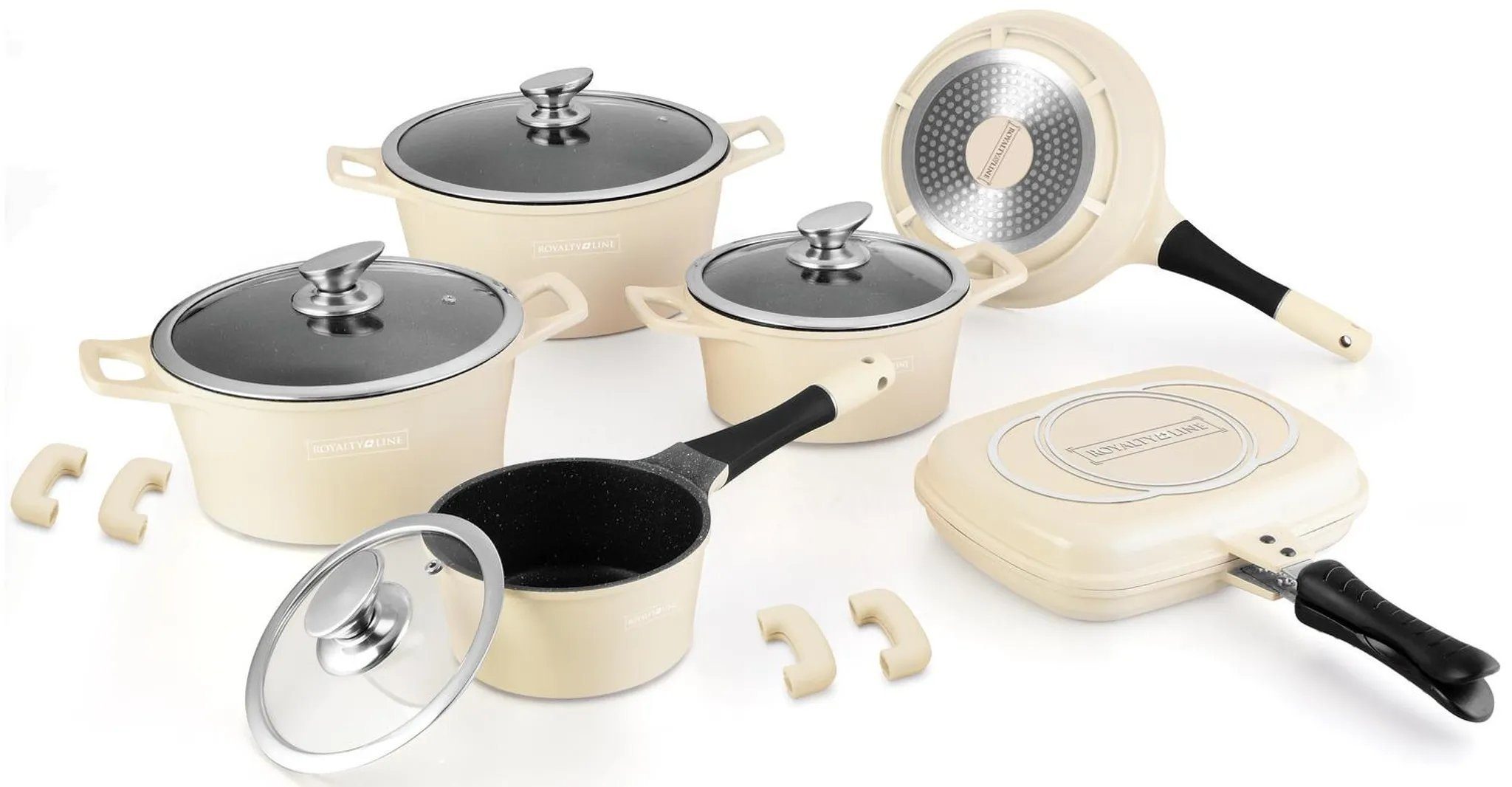 Topf-Set Kochtopf Kasserolle Bratpfannen Set 14-tlg Royalty Line cream