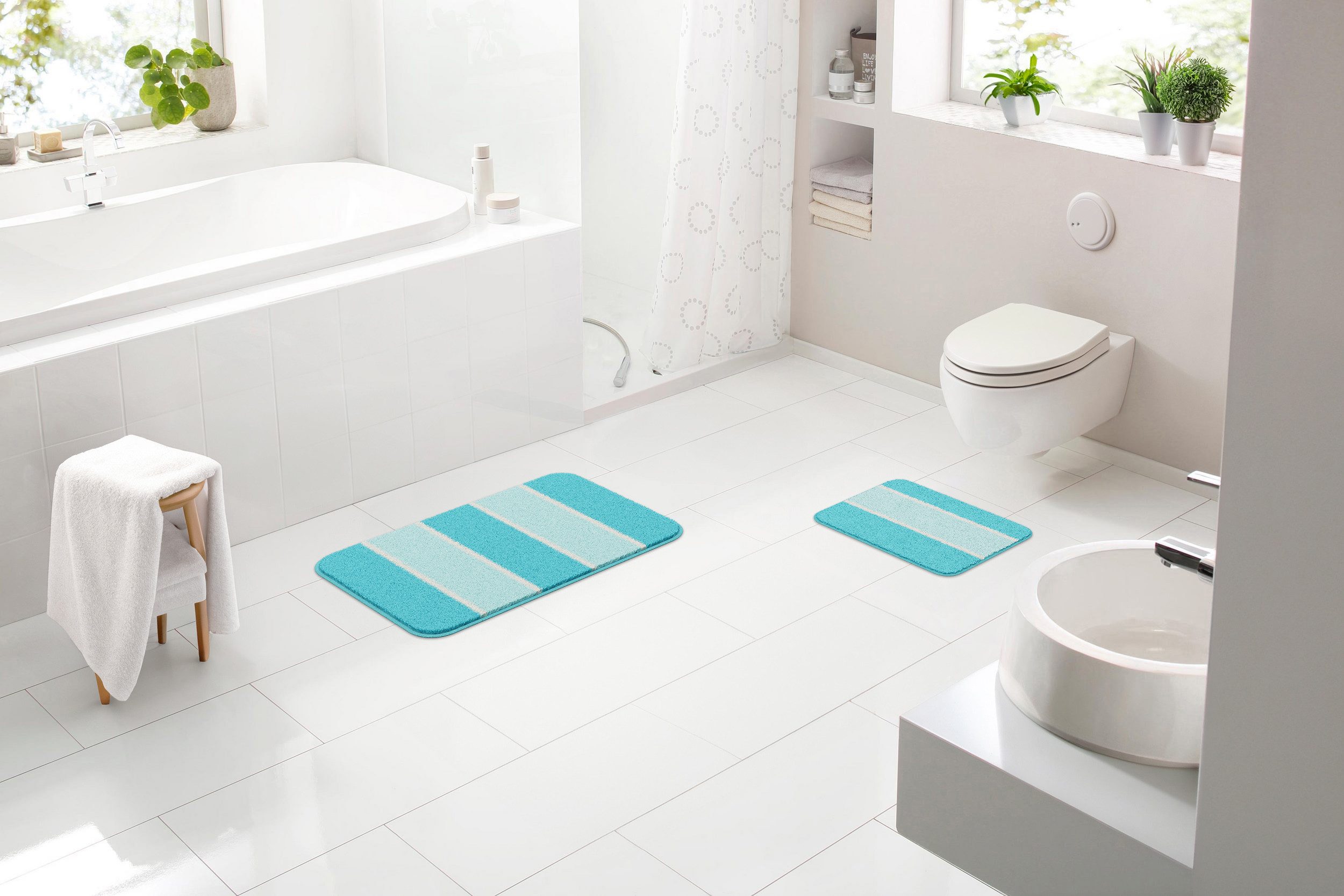 Linea Due Badematte Waymore, Höhe 18 mm, rutschhemmend beschichtet, fußbodenheizungsgeeignet, Polyester, rechteckig, 2-tlg. Badematte